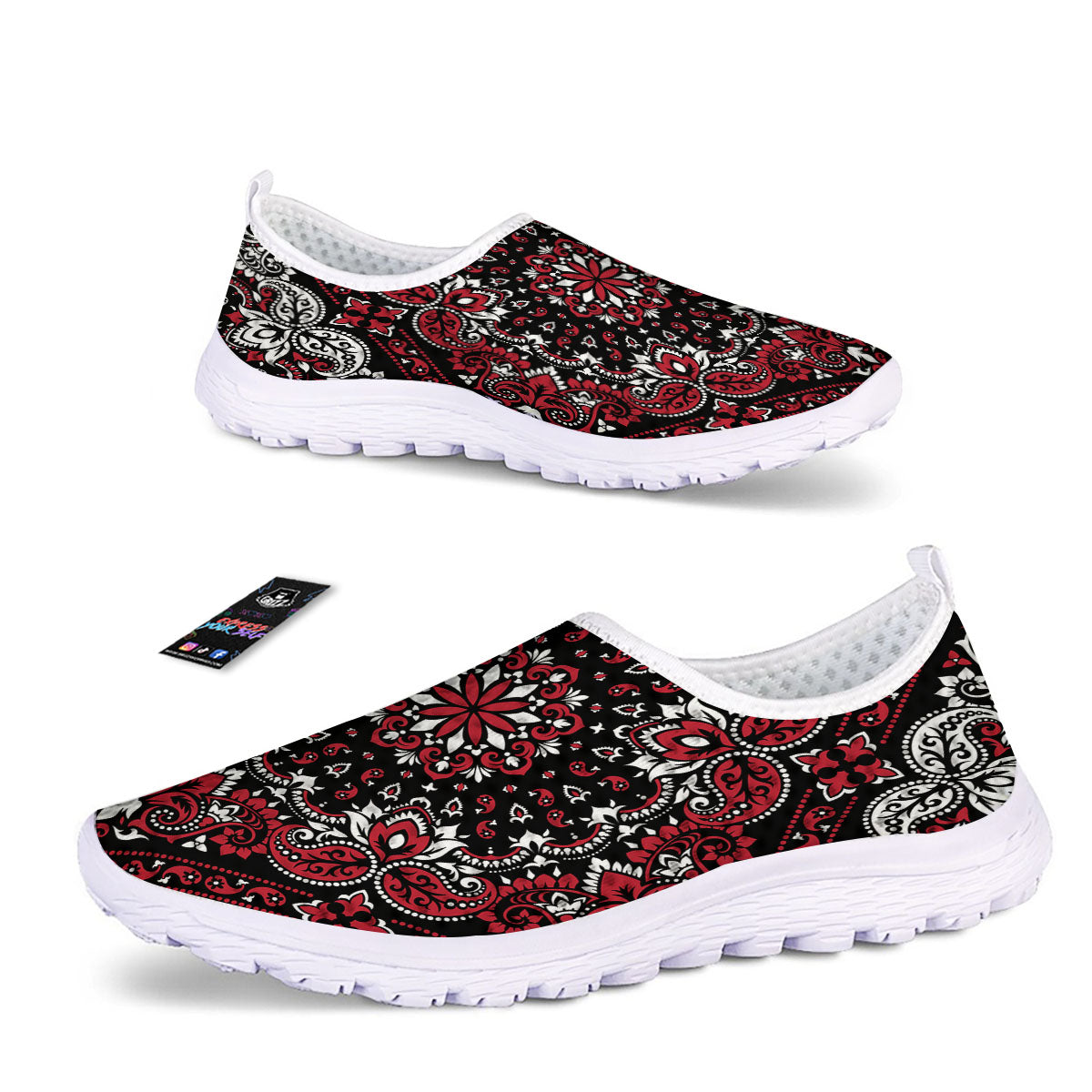 Red Black Bandana Paisley Print Nurse Shoes-grizzshop