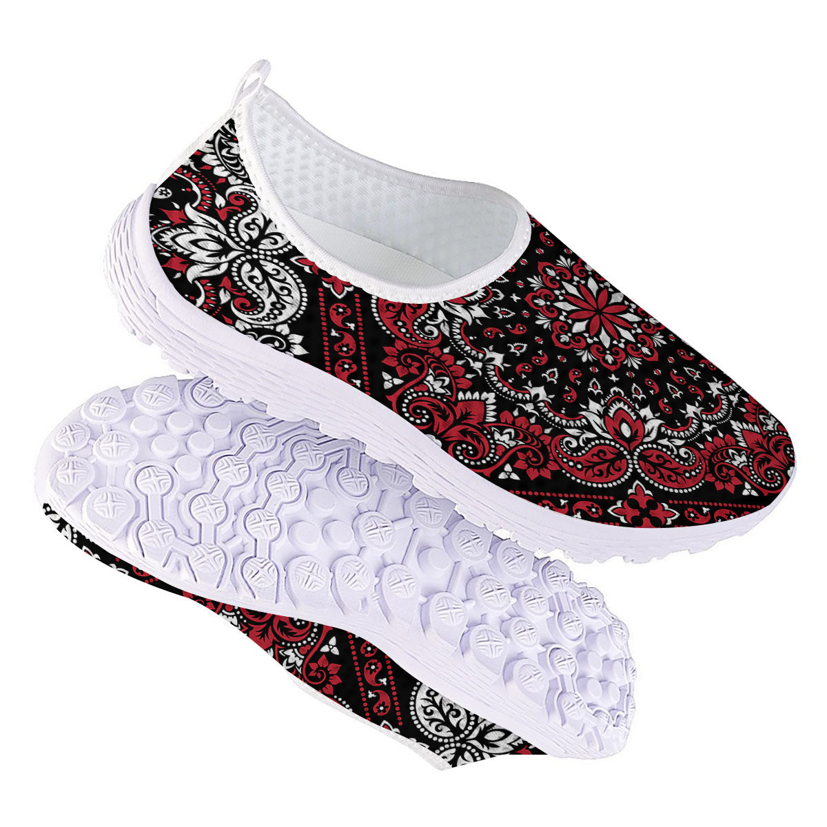 Red Black Bandana Paisley Print Nurse Shoes-grizzshop