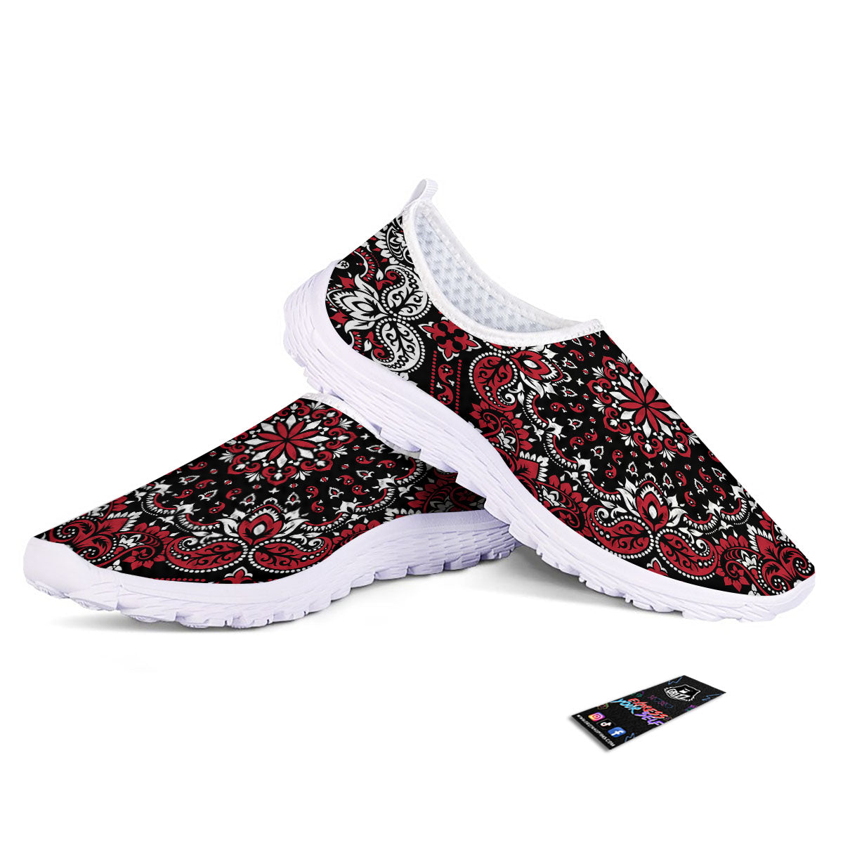 Red Black Bandana Paisley Print Nurse Shoes-grizzshop