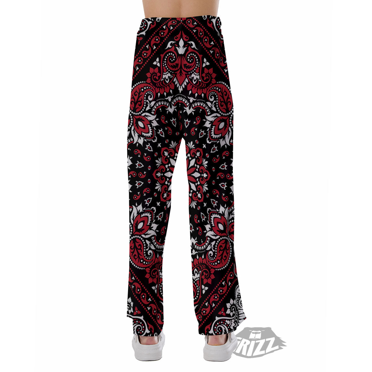 Red Black Bandana Paisley Print Pajama Pants-grizzshop