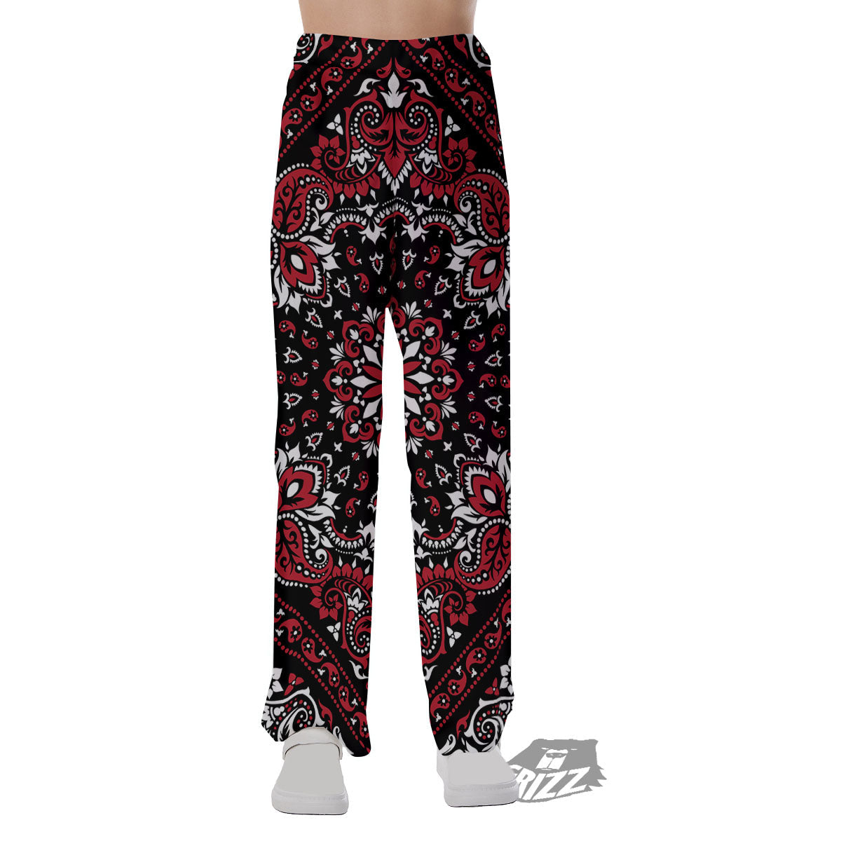 Red Black Bandana Paisley Print Pajama Pants-grizzshop