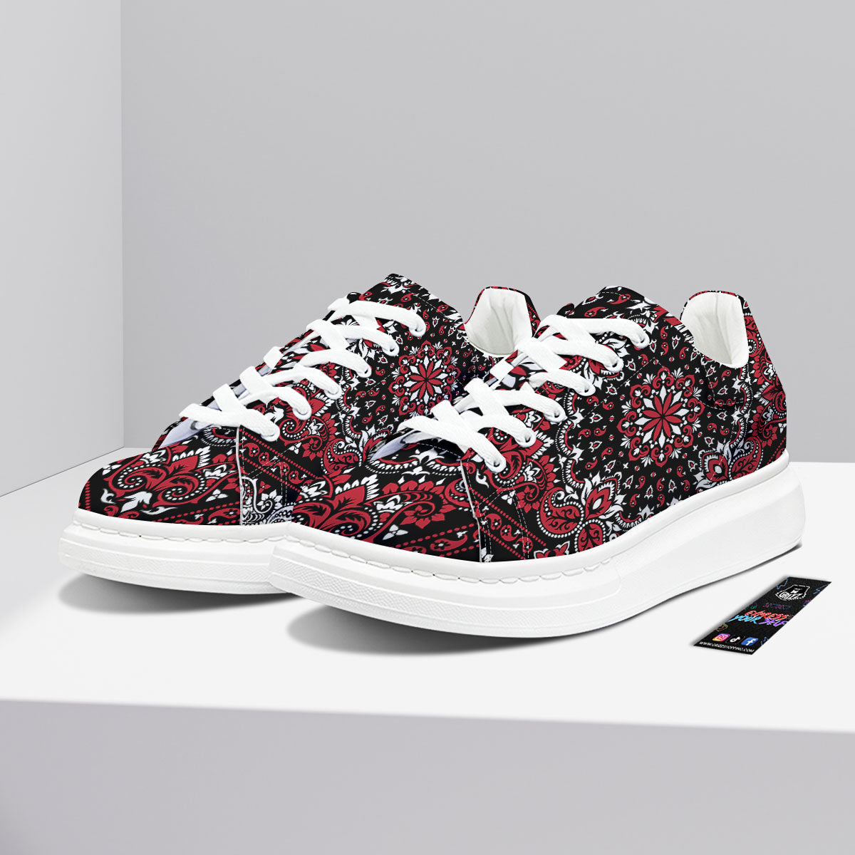 Red Black Bandana Paisley Print Platform Shoes-grizzshop