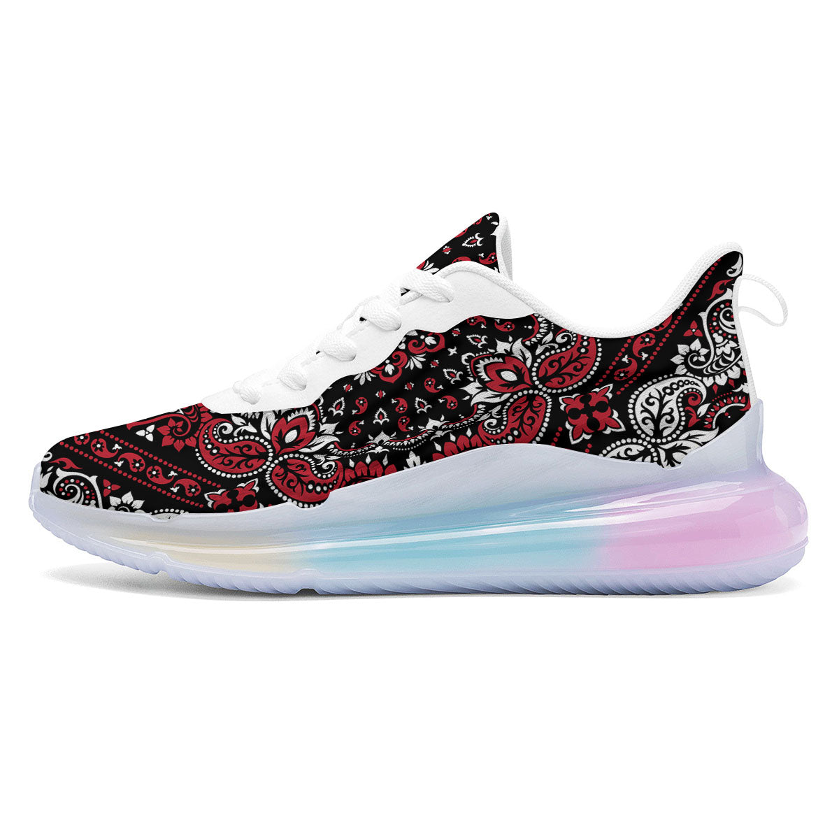 Red Black Bandana Paisley Print Running Sneakers-grizzshop