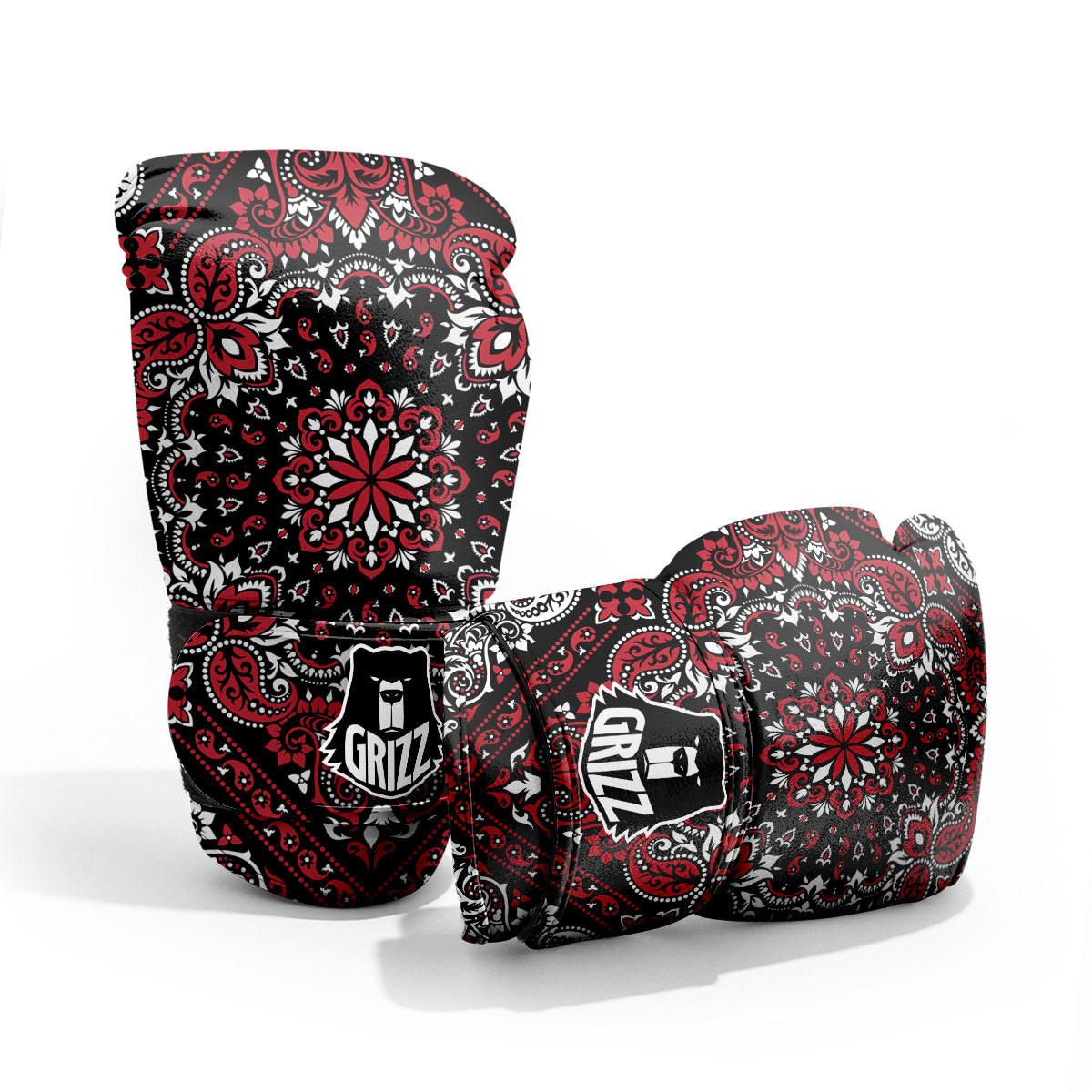 Red Black Bandana Paisley Print Pro Boxing Glove