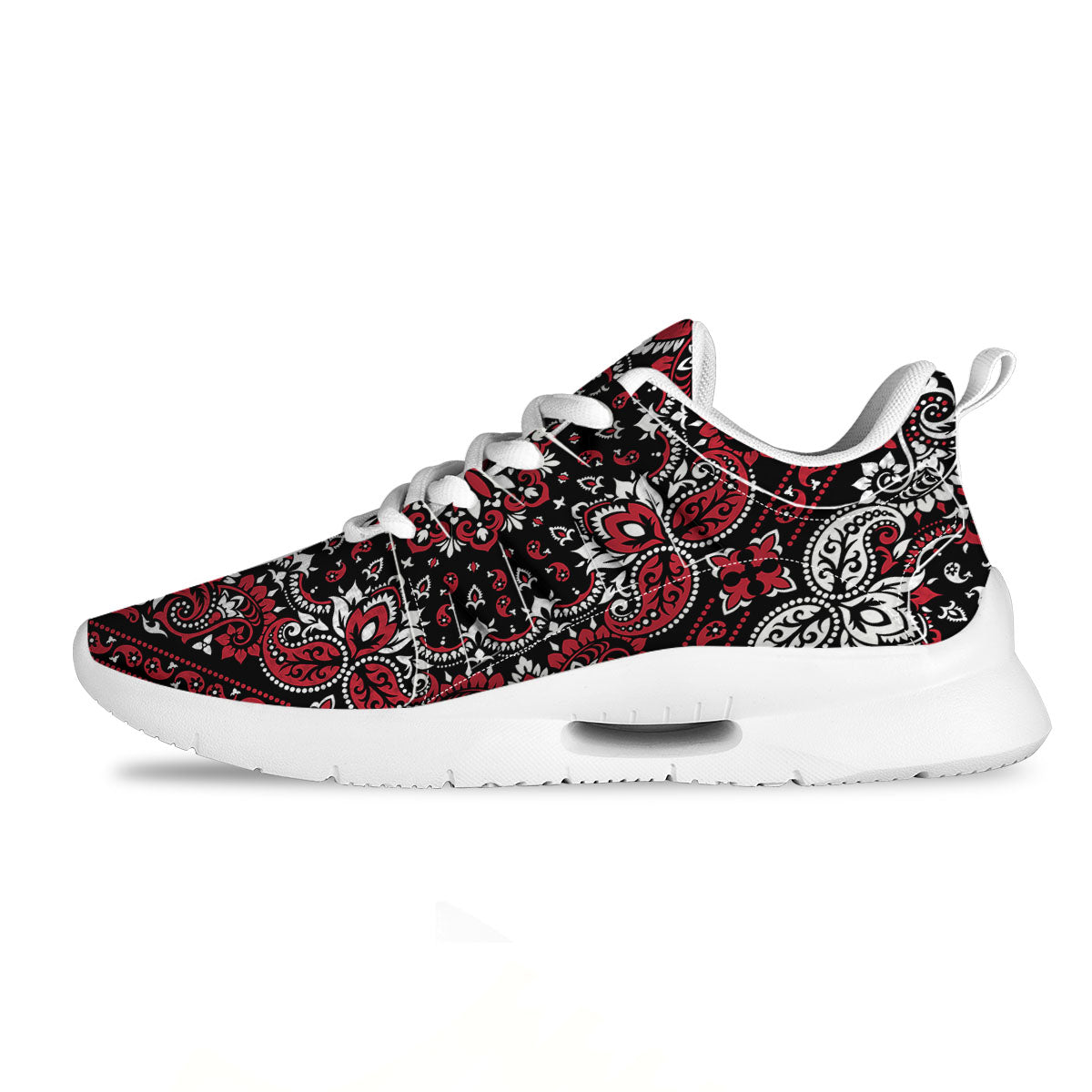 Red Black Bandana Paisley Print Tennis Shoes-grizzshop