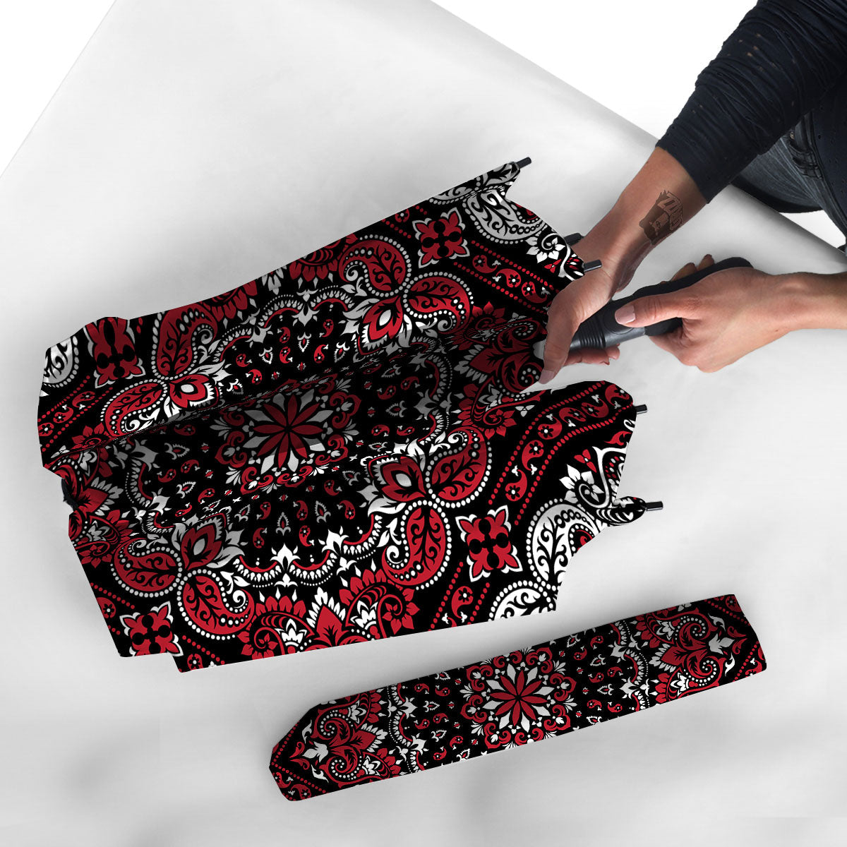 Red Black Bandana Paisley Print Umbrella-grizzshop