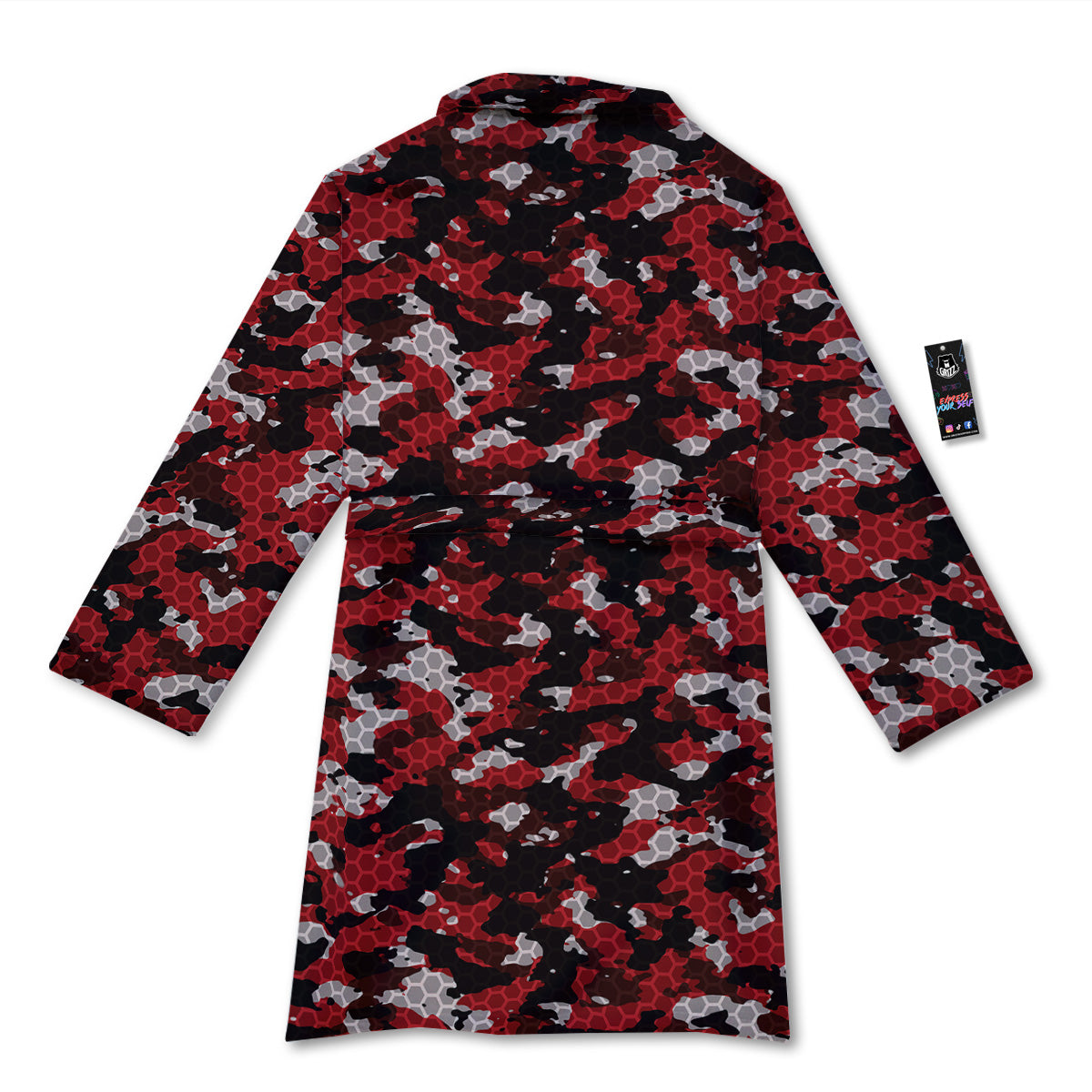 Red Black Hi Tech Camo Hexagonal Grid Print Pattern Bathrobe-grizzshop