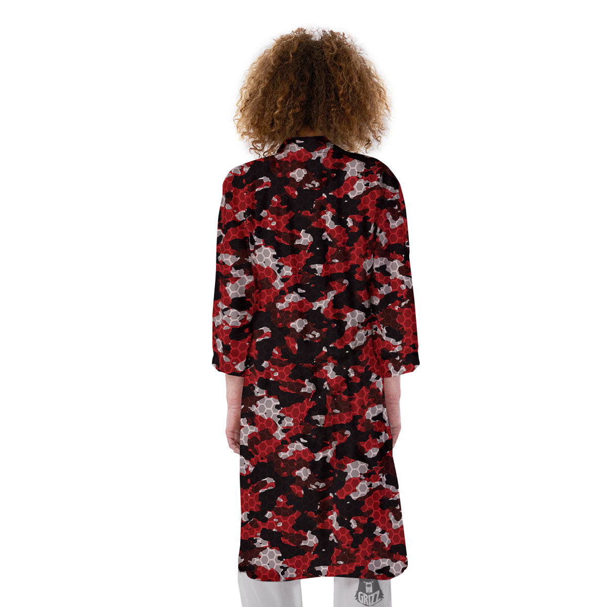 Red Black Hi Tech Camo Hexagonal Grid Print Pattern Kimono-grizzshop