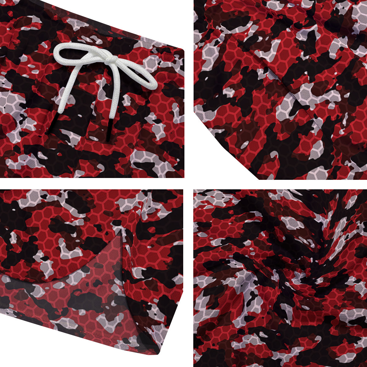 Red Black Hi Tech Camo Hexagonal Grid Print Pattern Men's Running Shorts-grizzshop