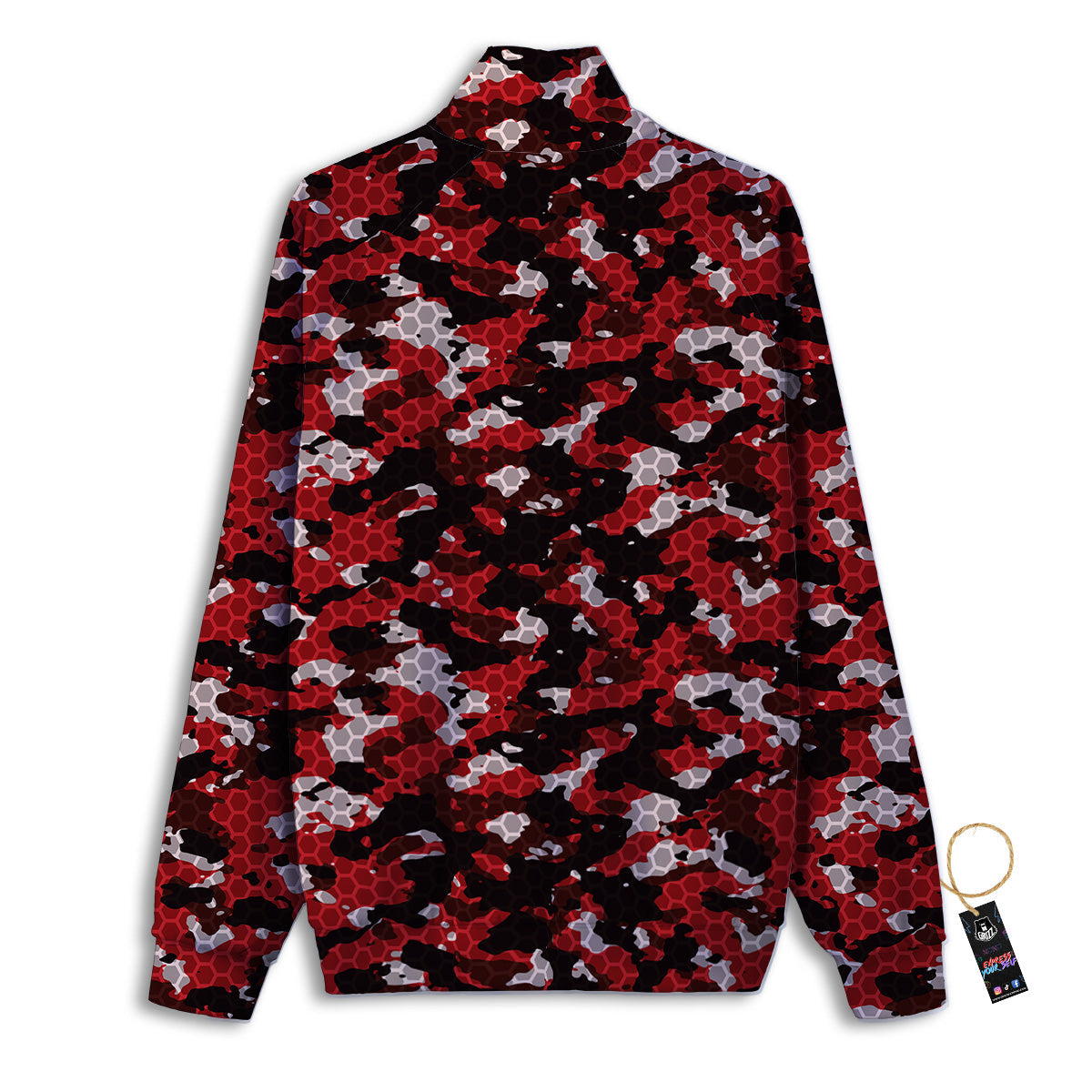 Red Black Hi Tech Camo Hexagonal Grid Print Pattern Track Jacket-grizzshop