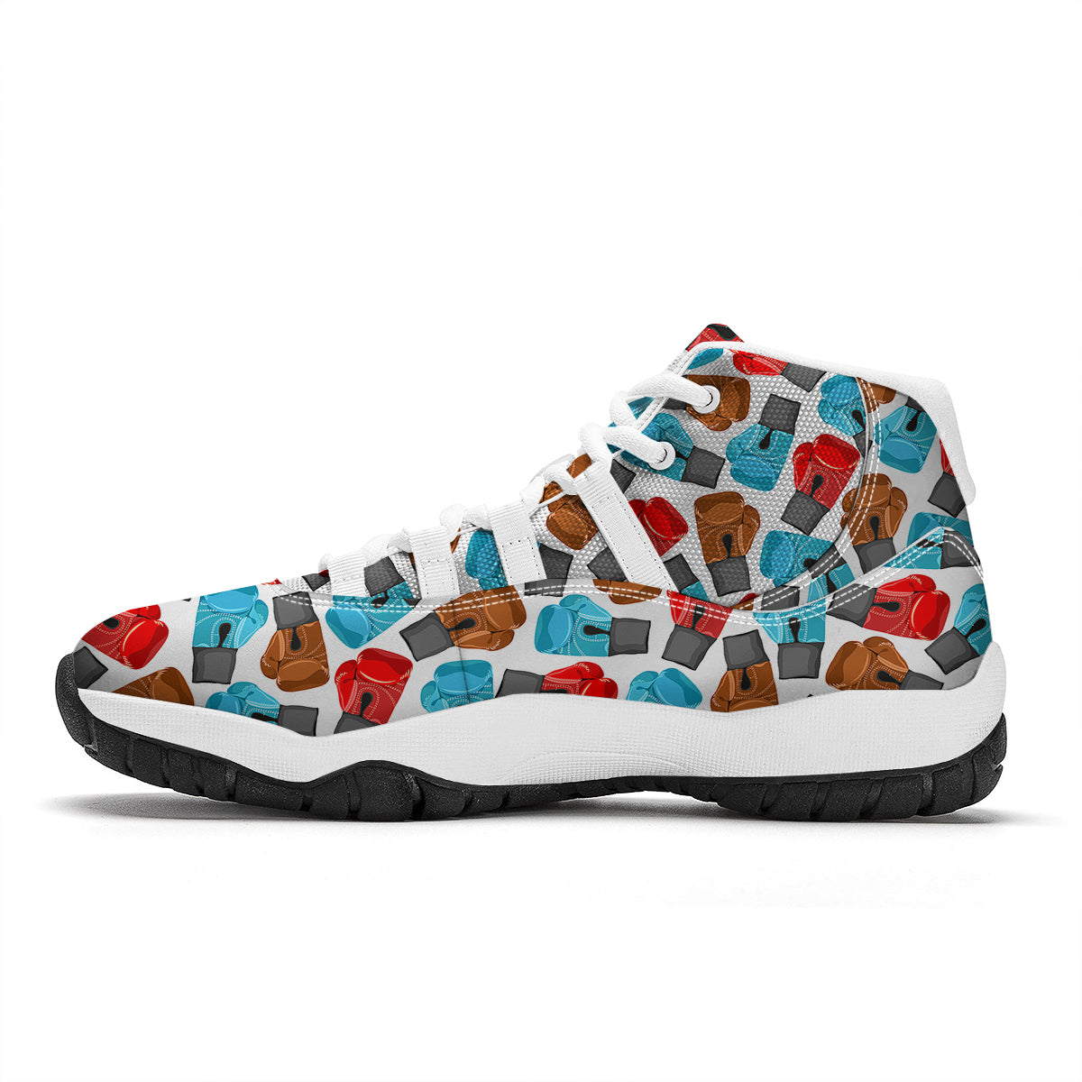 Red Blue And Brown Boxing Glove Print Pattern White Bball Shoes-grizzshop