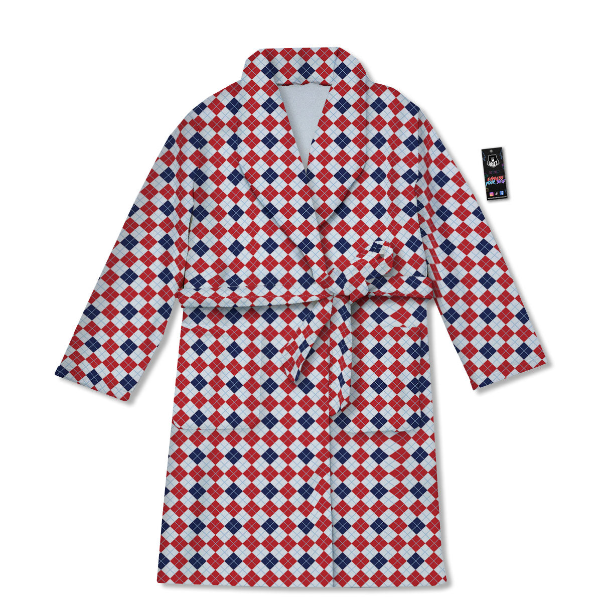 Red Blue And White Argyle Print Pattern Bathrobe-grizzshop