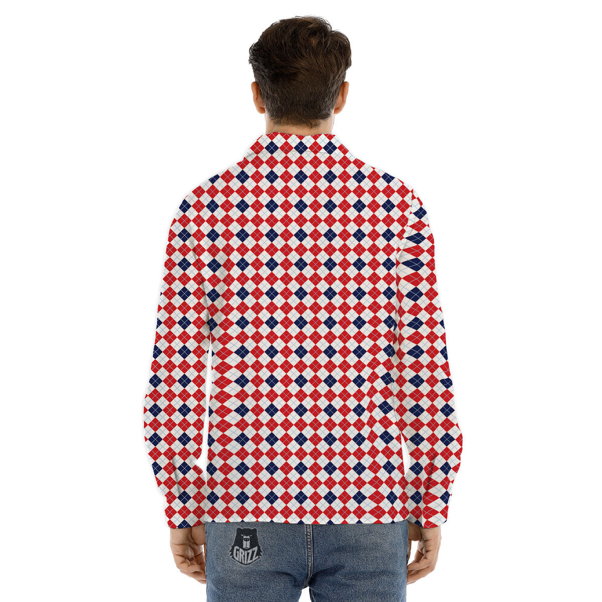 Red Blue And White Argyle Print Pattern Men's Dress Shirts-grizzshop