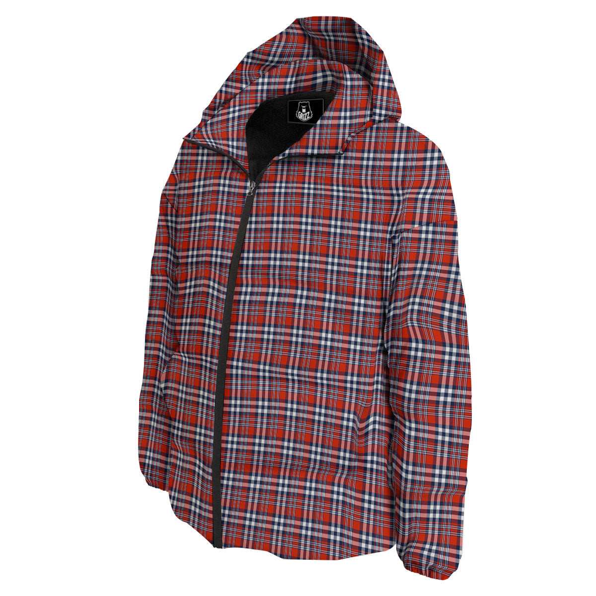 Red Blue And White Check Print Pattern Down Jacket-grizzshop