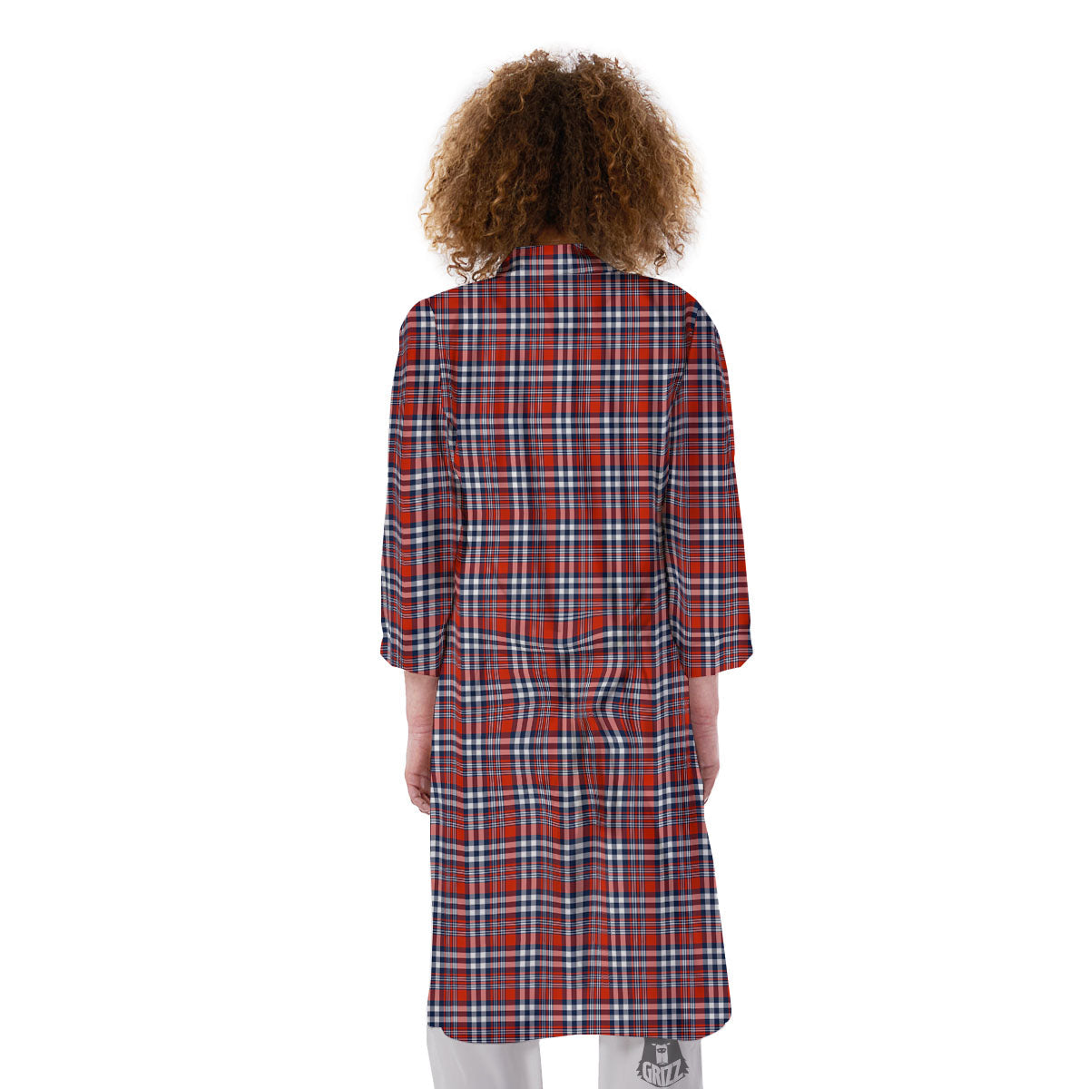Red Blue And White Check Print Pattern Kimono-grizzshop