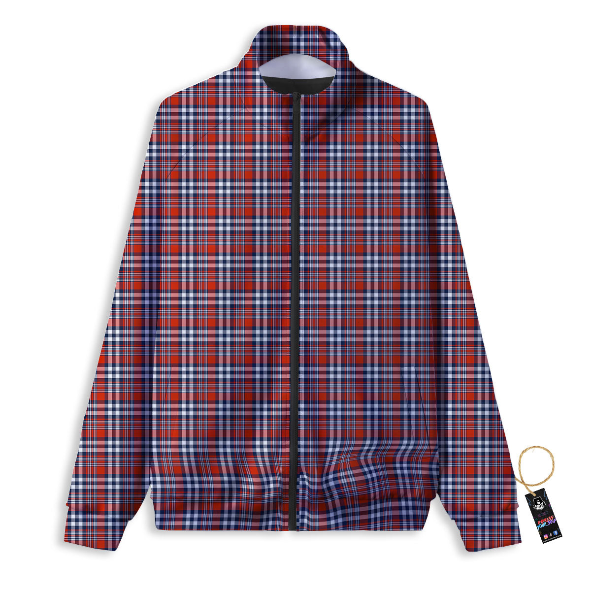 Red Blue And White Check Print Pattern Track Jacket-grizzshop