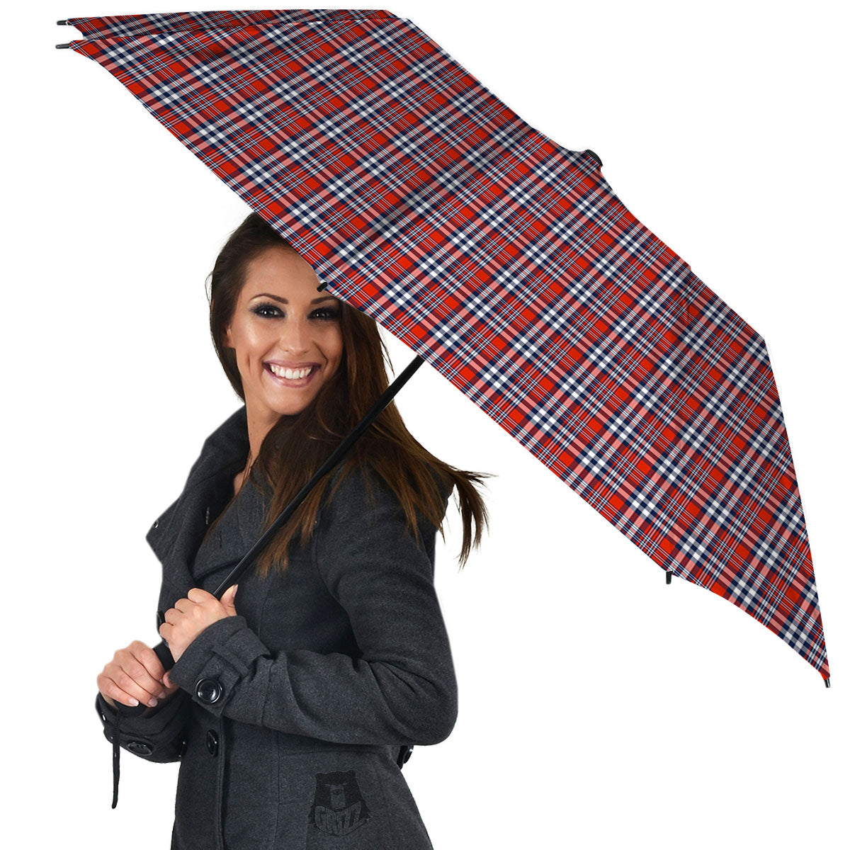 Red Blue And White Check Print Pattern Umbrella-grizzshop