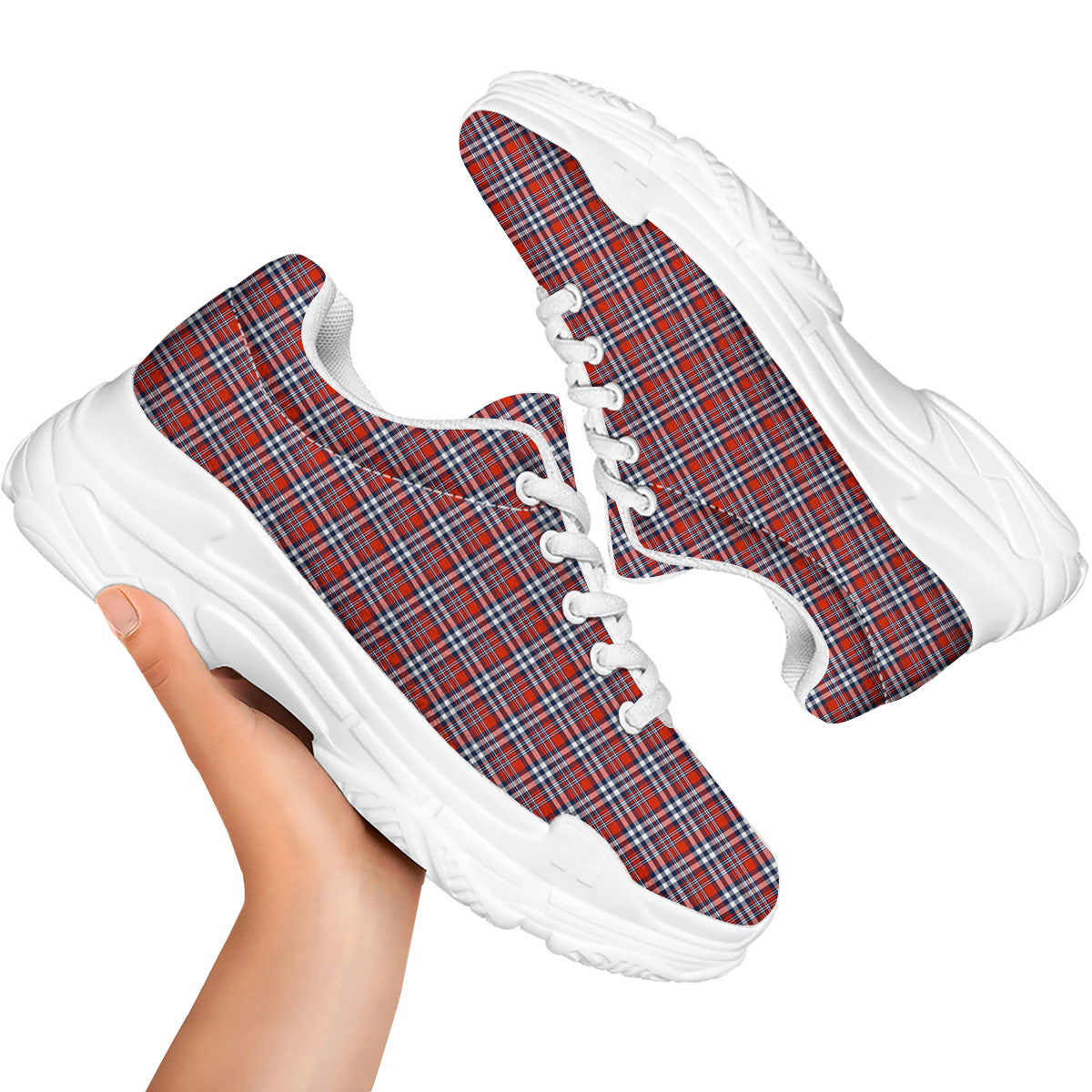 Red Blue And White Check Print Pattern White Chunky Shoes-grizzshop