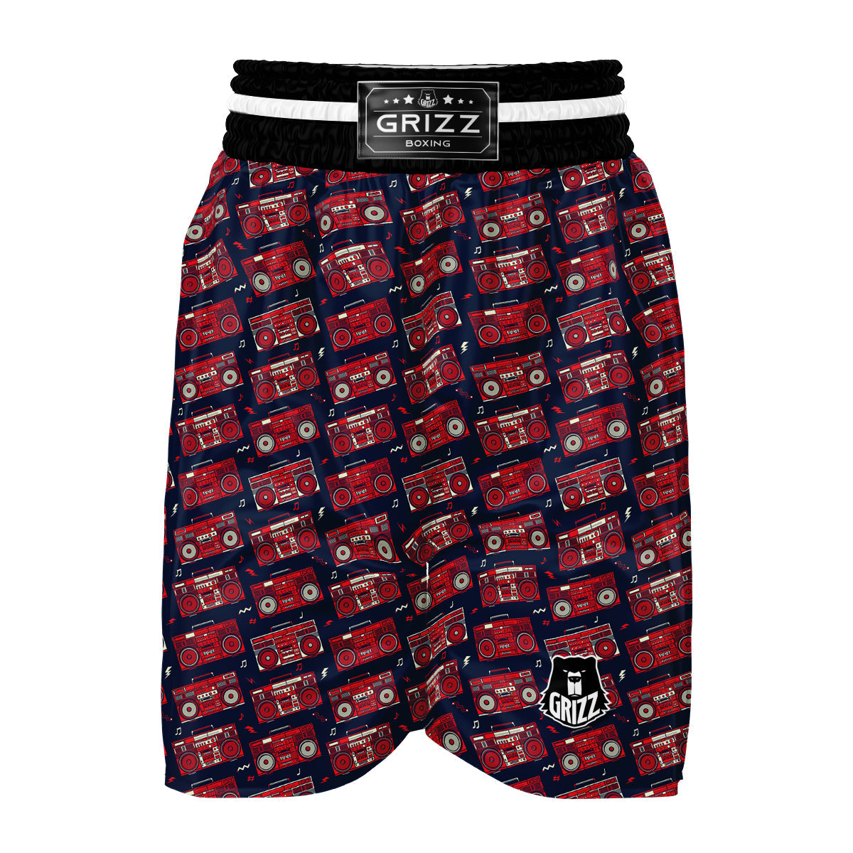 Red Boombox Print Pattern Boxing Shorts-grizzshop
