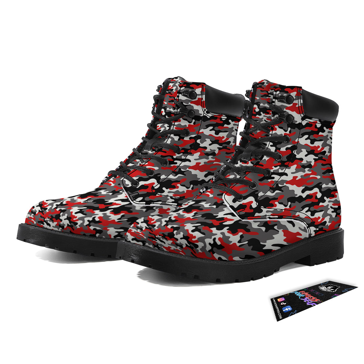 Red Camouflage Texture Military Print Boots-grizzshop