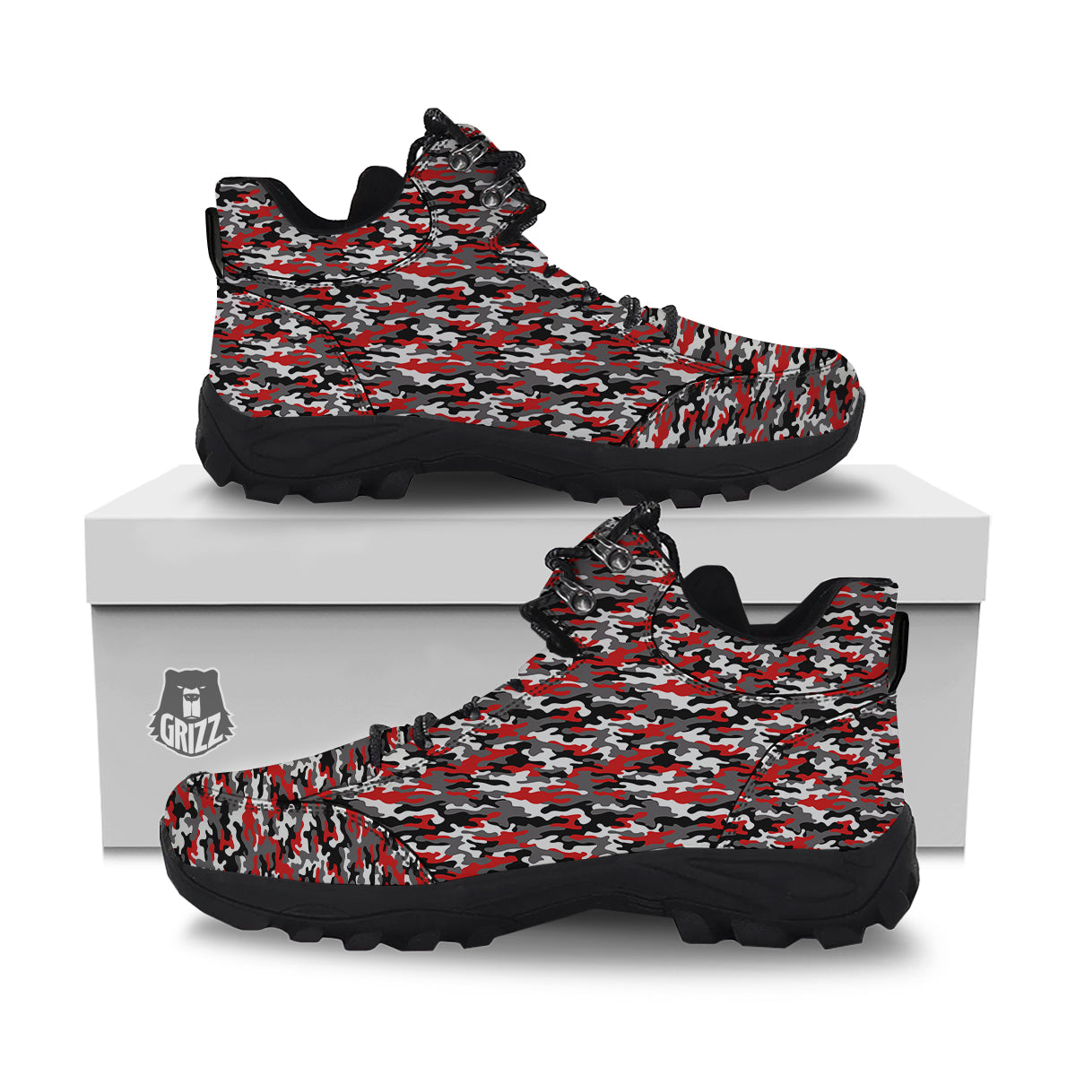 Red Camouflage Texture Military Print Hiking Shoes-grizzshop
