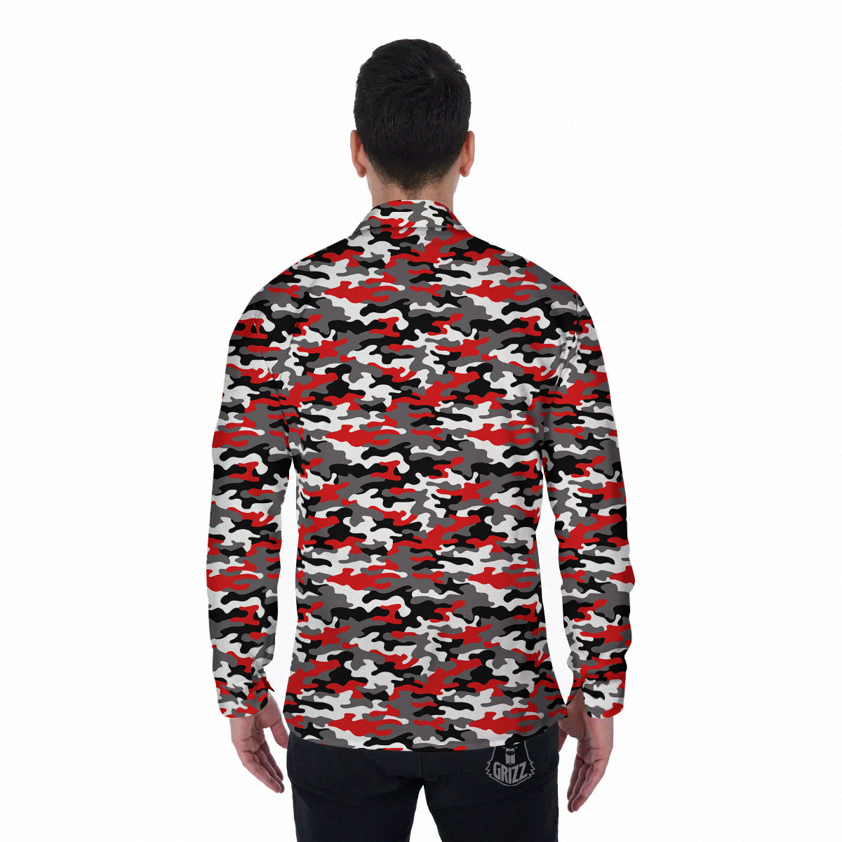 Red Camouflage Texture Military Print Men's Long Sleeve Shirts-grizzshop