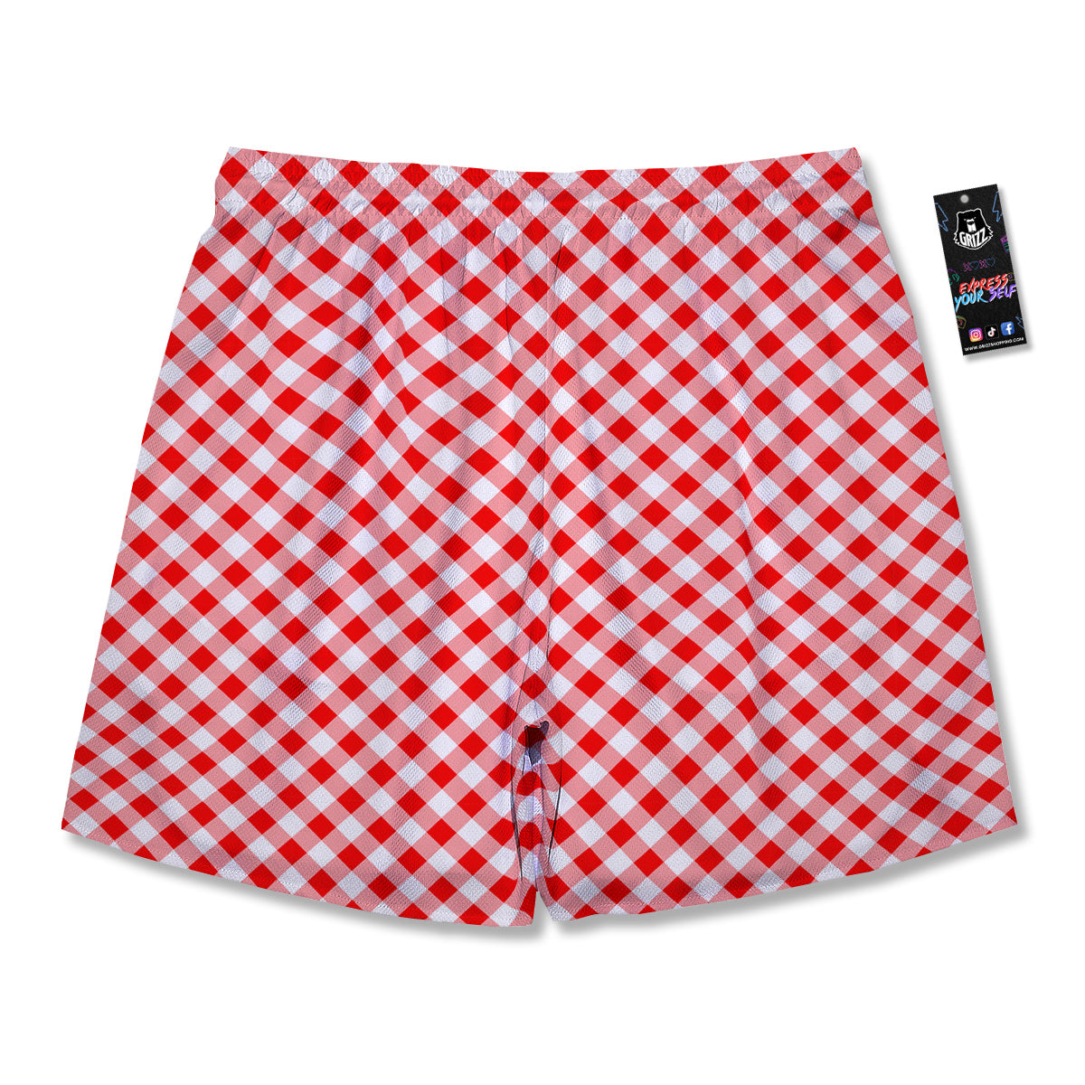 Red Cardinal And White Gingham Print Men's Running Shorts-grizzshop