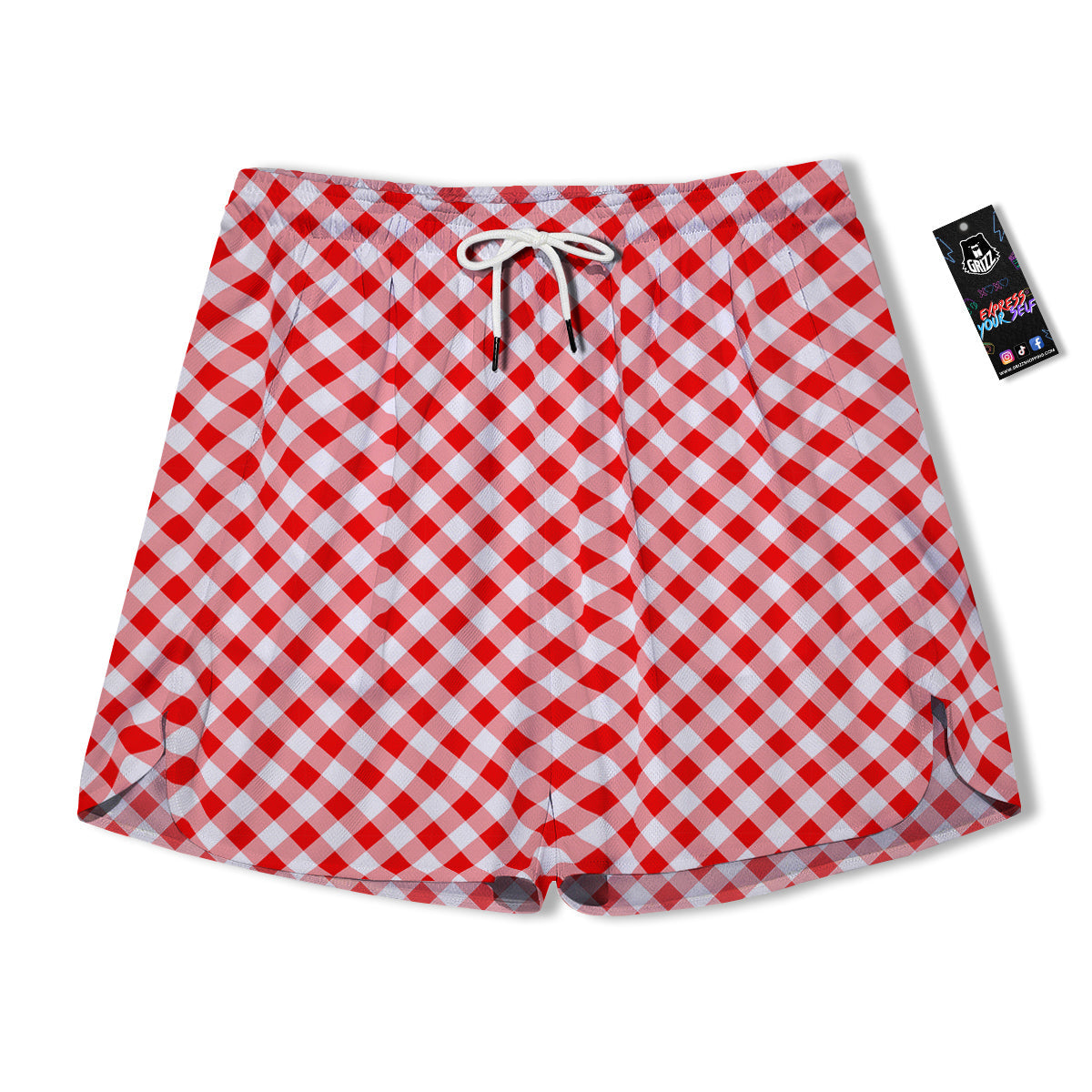 Red Cardinal And White Gingham Print Men's Running Shorts-grizzshop