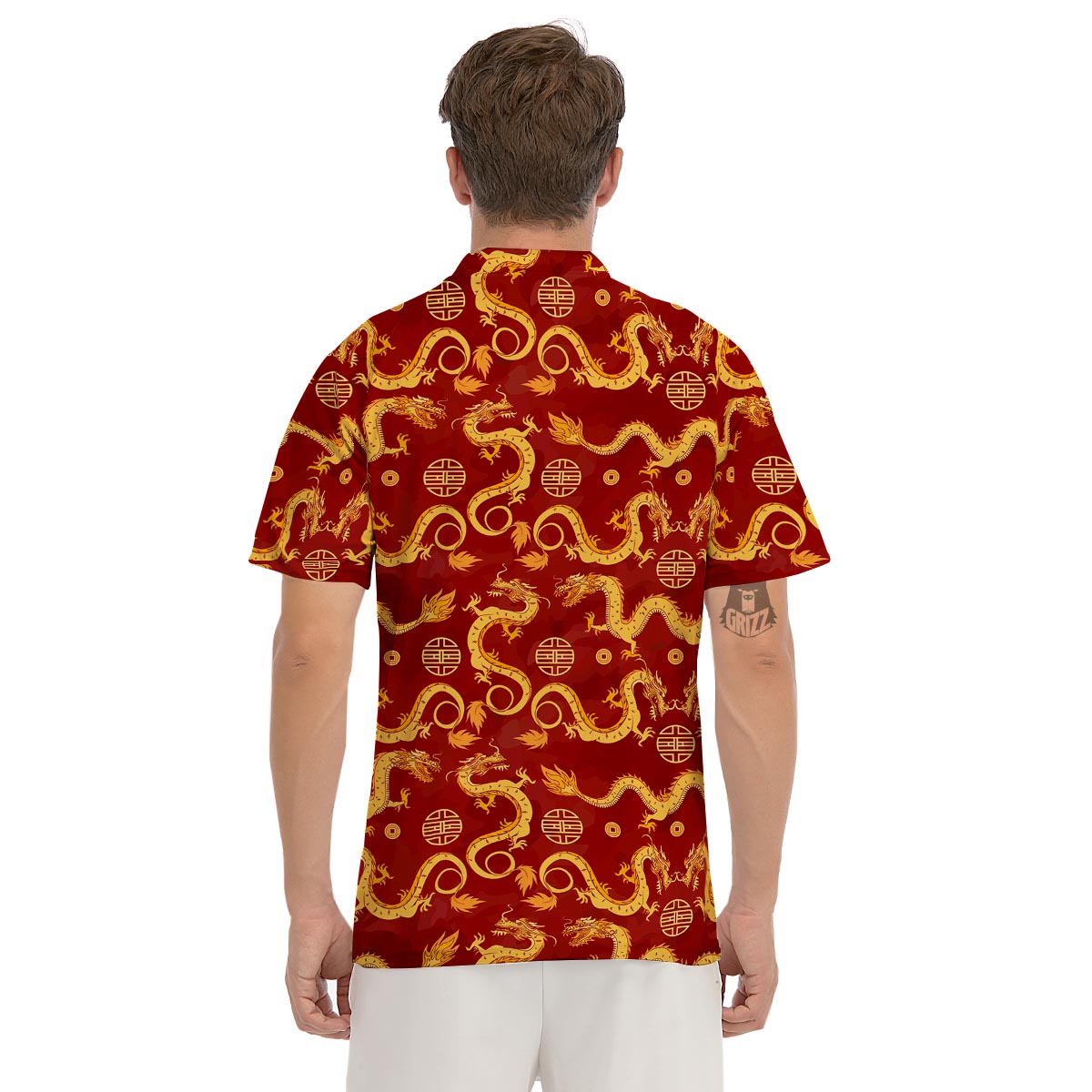 Red Chinese Dragon Men's Golf Shirts-grizzshop