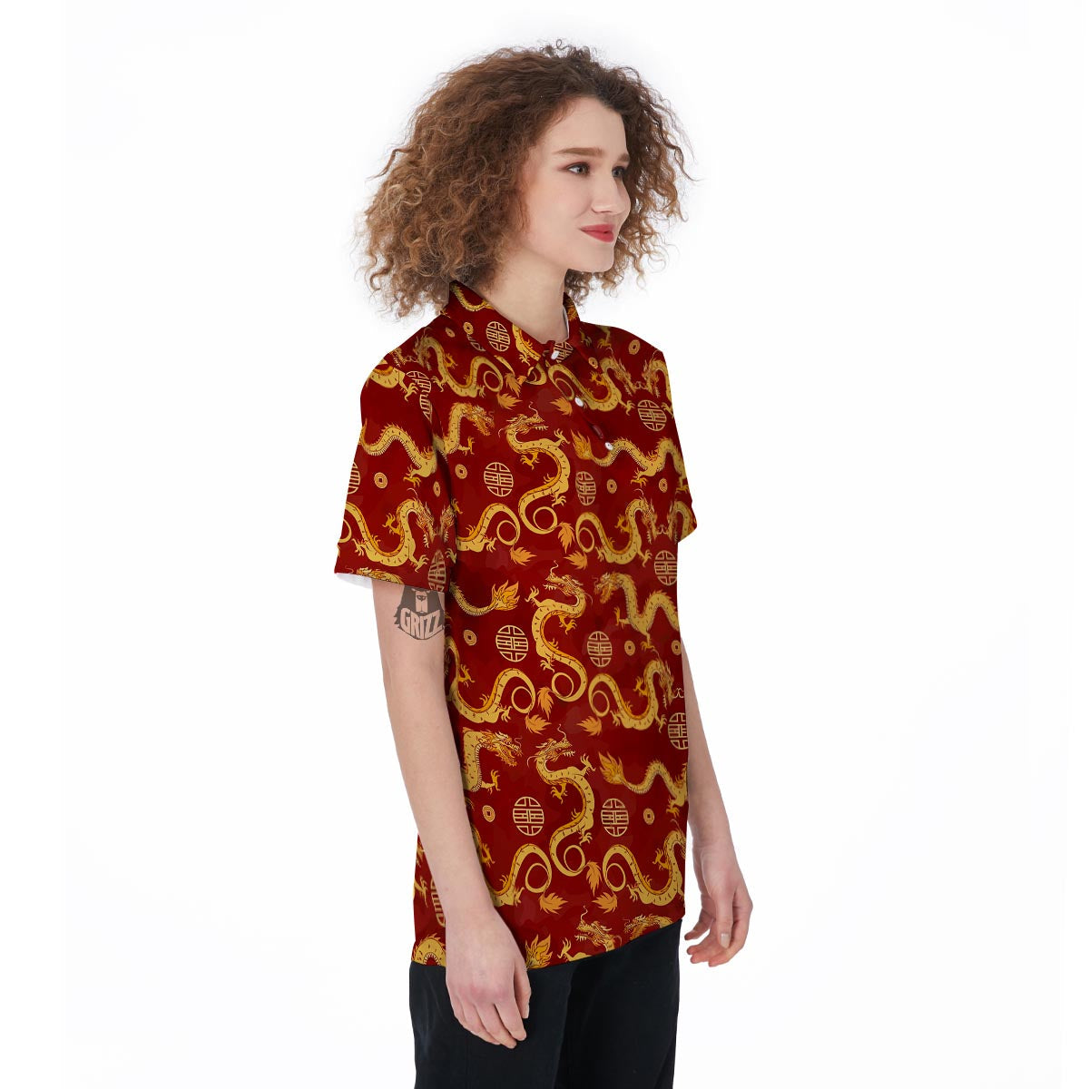Red Chinese Dragon Women's Golf Shirts-grizzshop