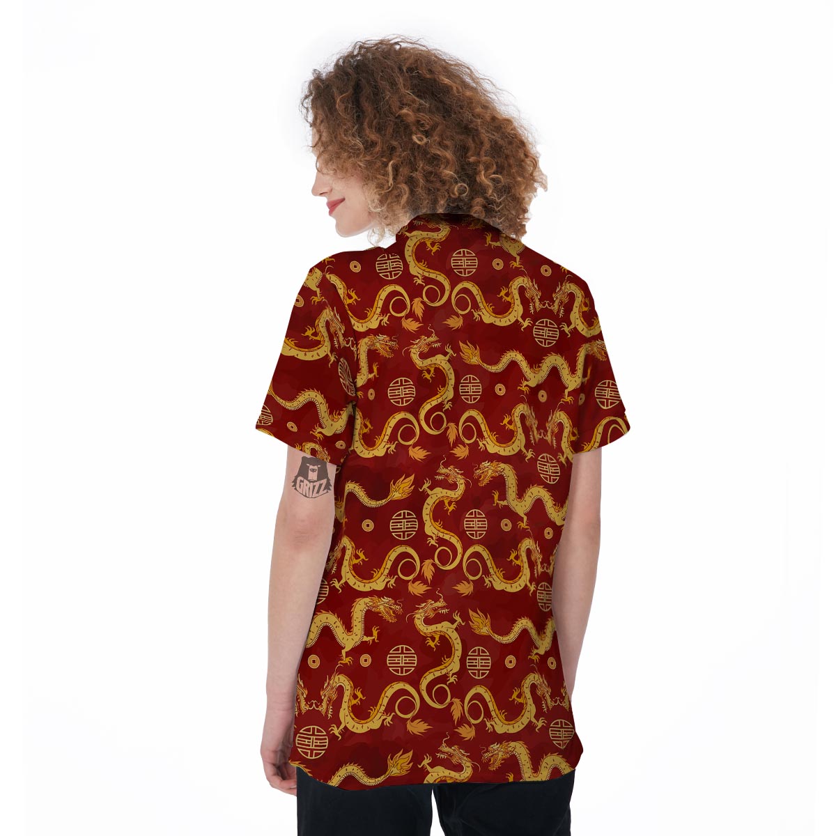 Red Chinese Dragon Women's Golf Shirts-grizzshop