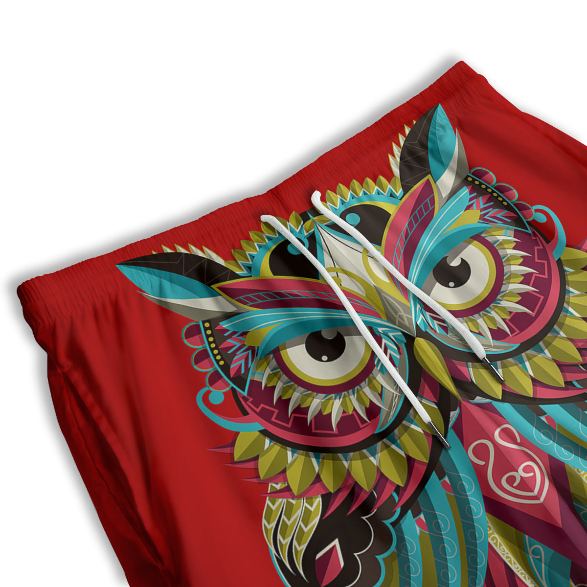 Red Colorful Owl Print Men's Athletic Shorts