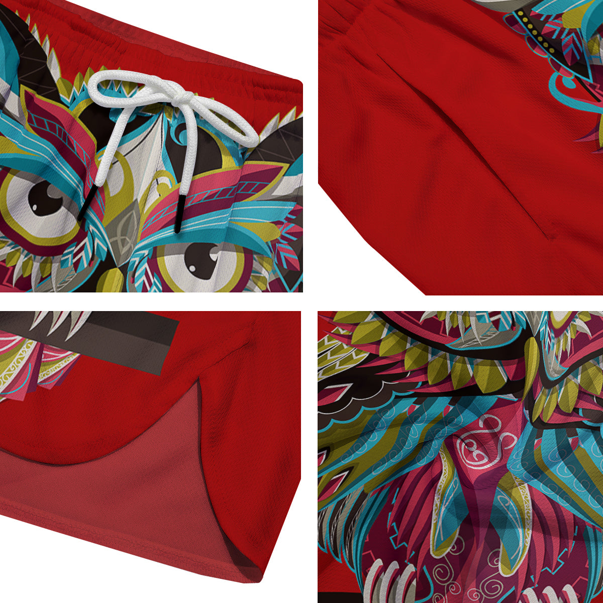 Red Colorful Owl Print Men's Running Shorts-grizzshop