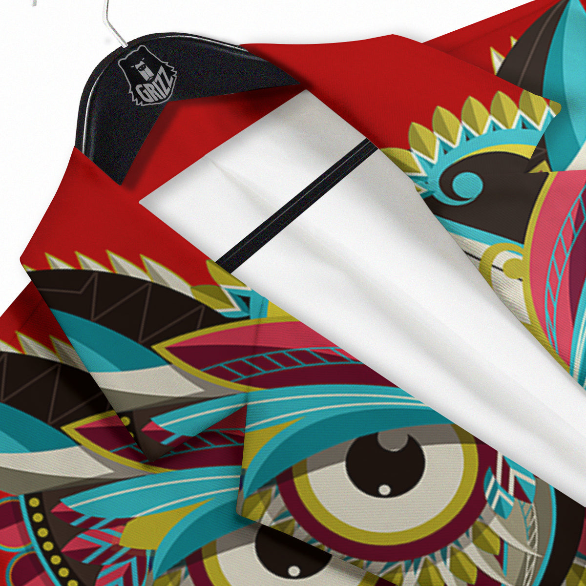 Red Colorful Owl Print Men's Sport Coat-grizzshop