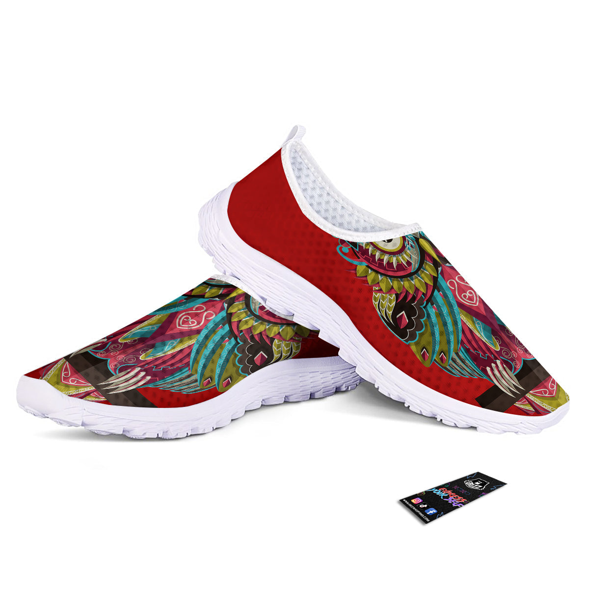 Red Colorful Owl Print Nurse Shoes-grizzshop