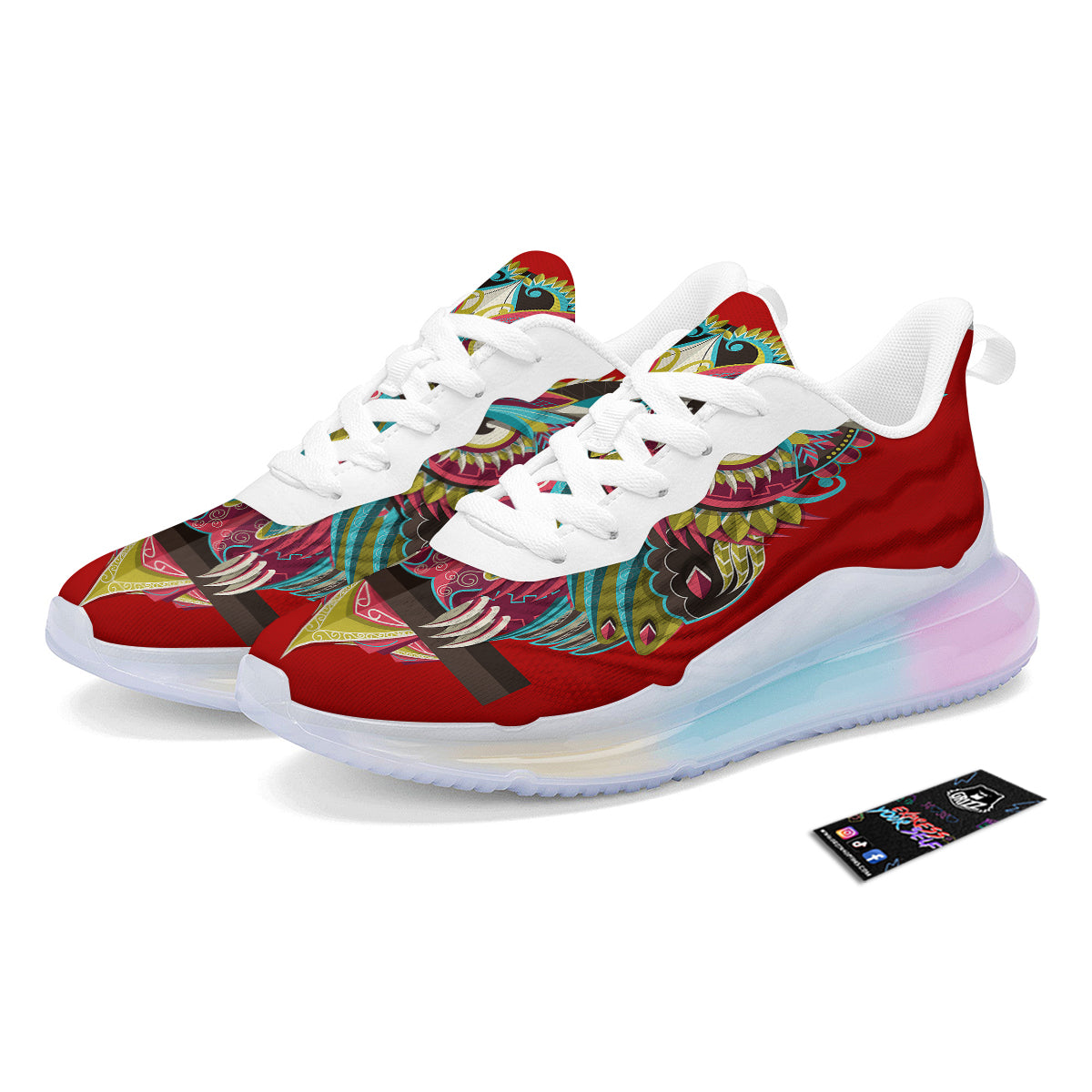 Red Colorful Owl Print Running Sneakers-grizzshop