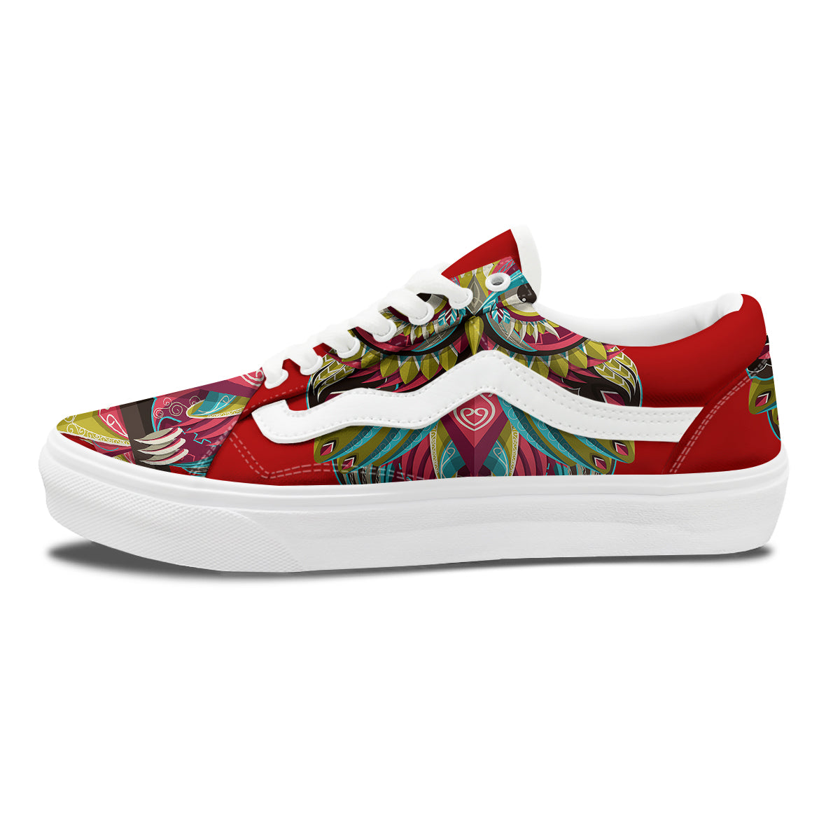 Red Colorful Owl Print Skate Shoes-grizzshop