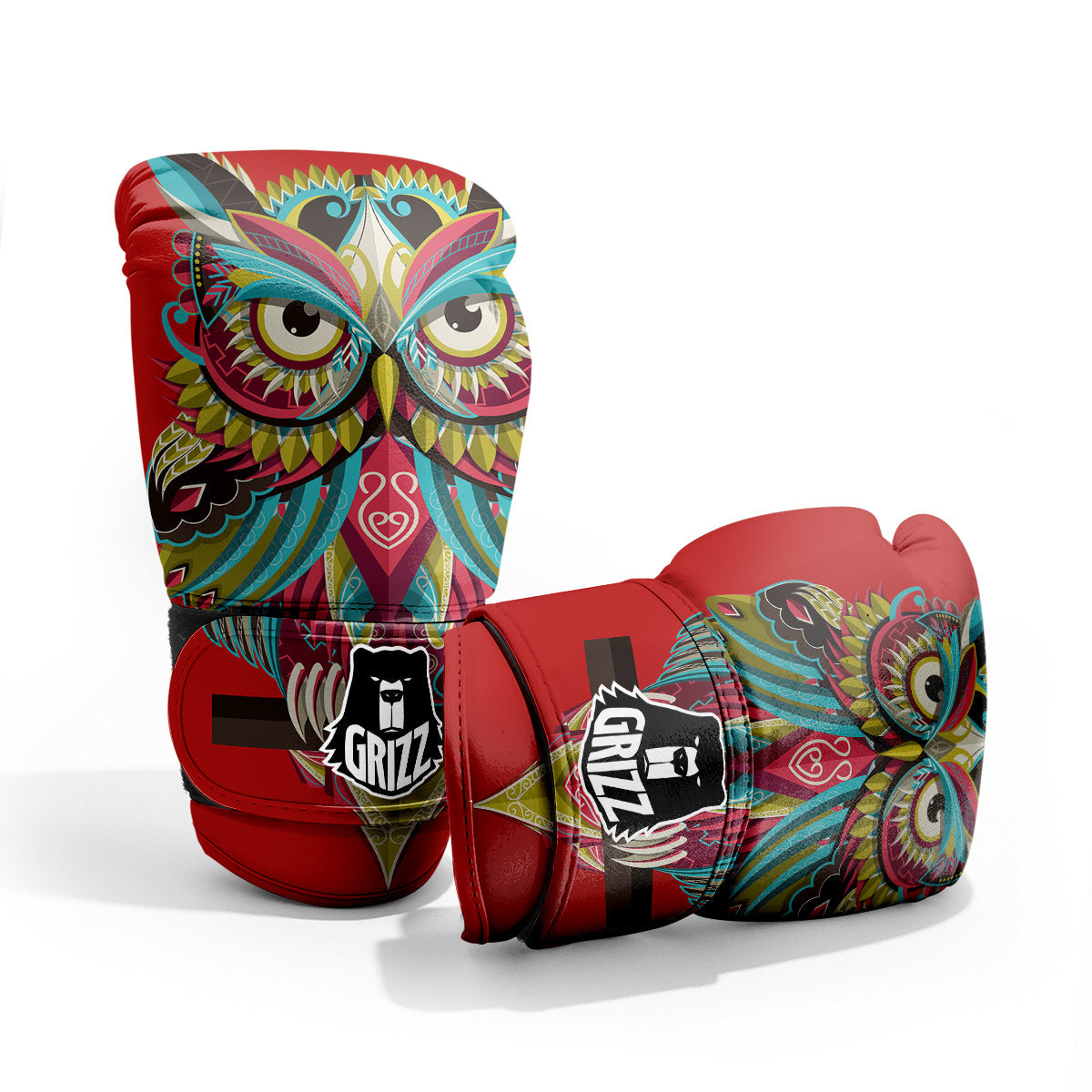 Red Colorful Owl Print Pro Boxing Glove