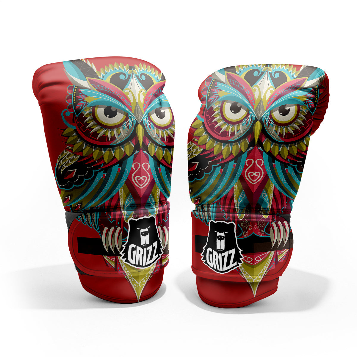 Red Colorful Owl Print Pro Boxing Glove