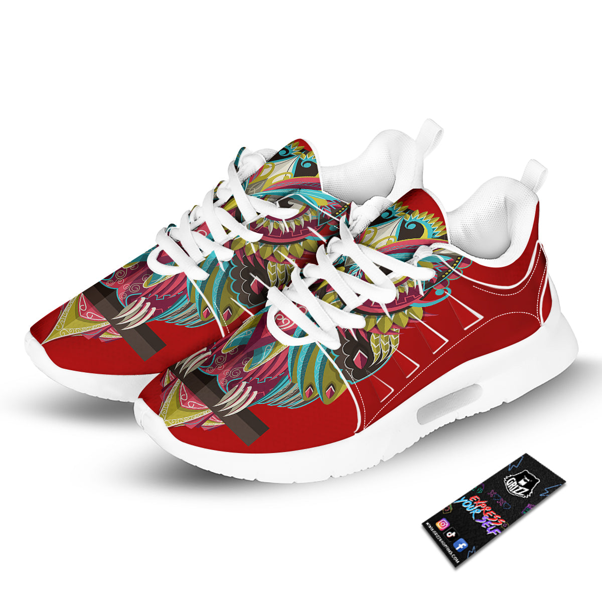 Red Colorful Owl Print Tennis Shoes-grizzshop