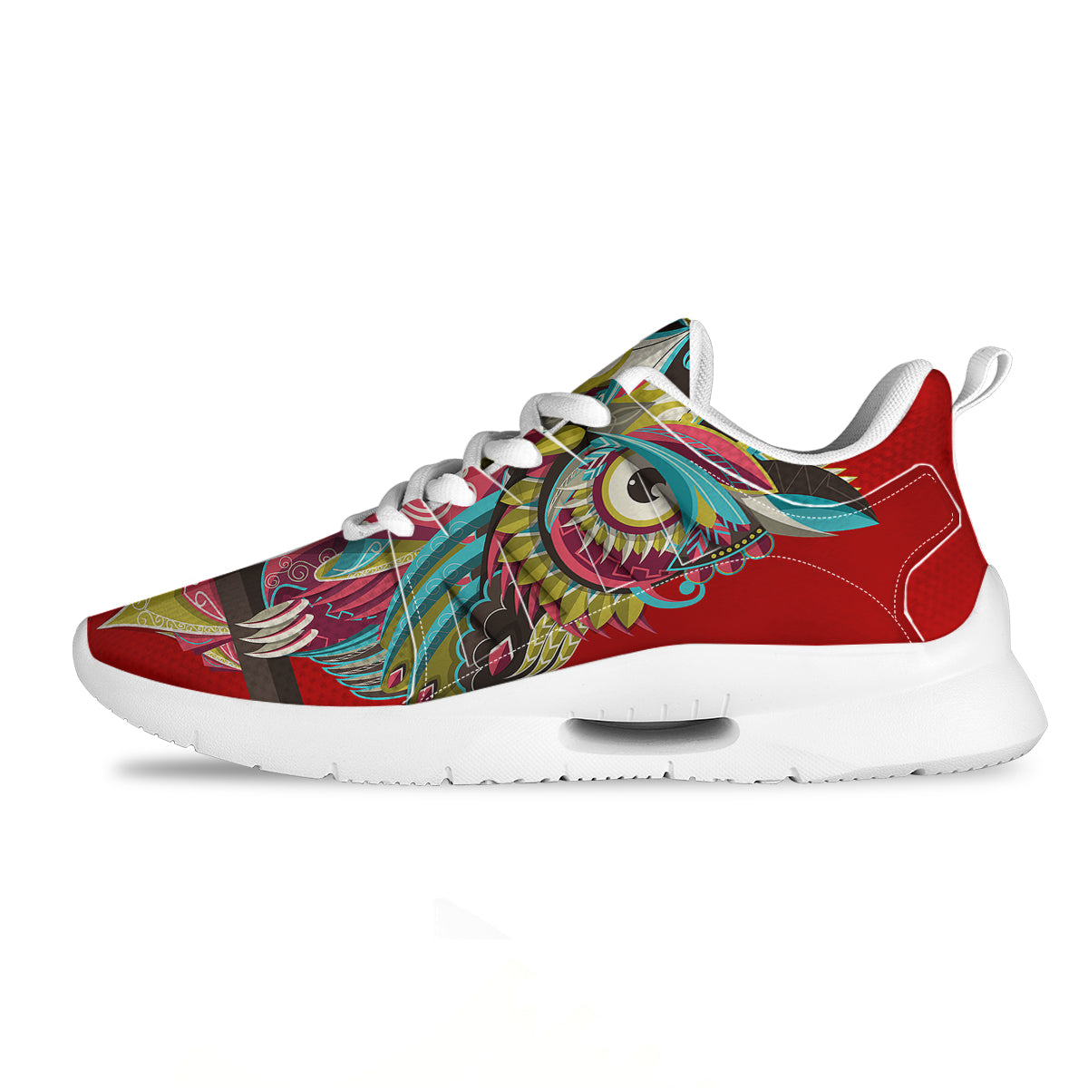 Red Colorful Owl Print Tennis Shoes-grizzshop