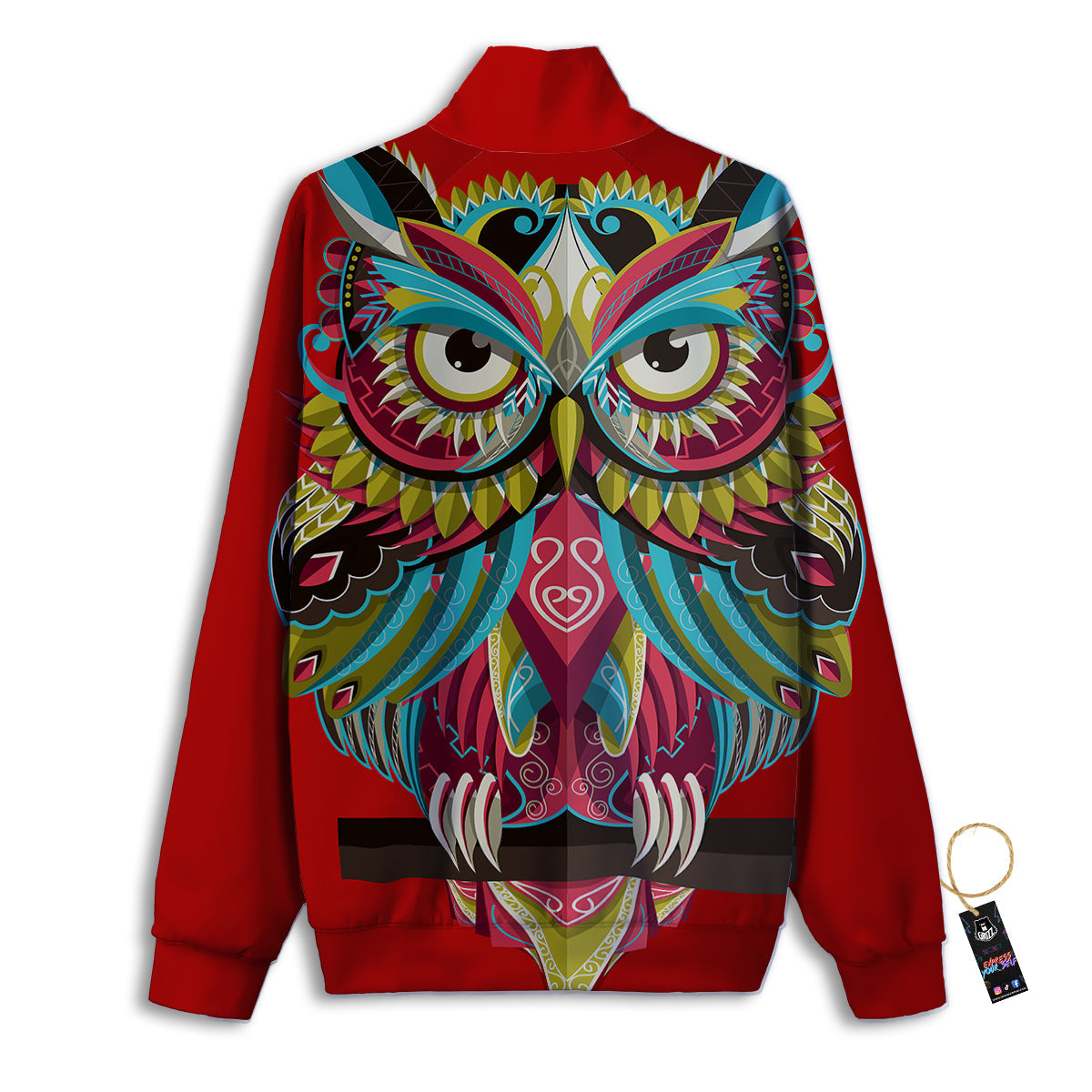 Red Colorful Owl Print Track Jacket-grizzshop
