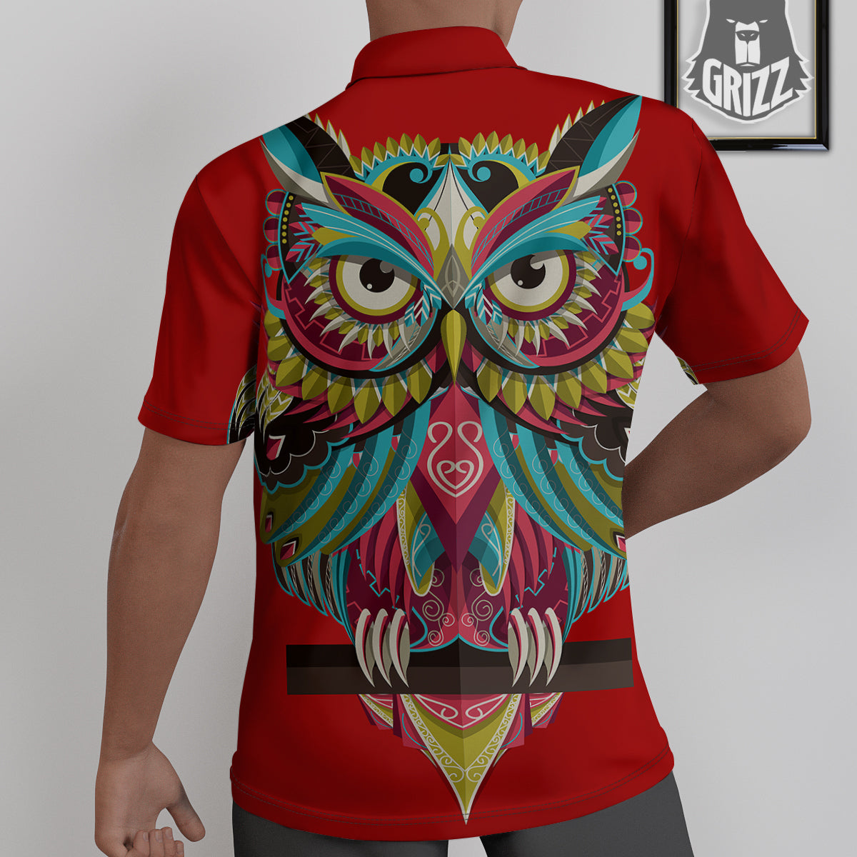 Red Colorful Owl Print Untucked Shirts-grizzshop