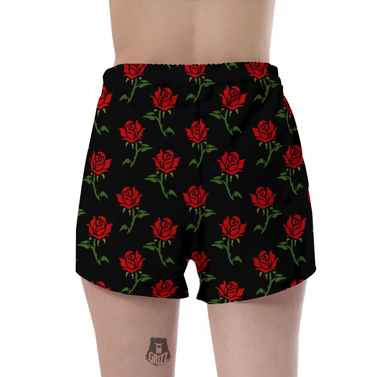 Red Doodle Rose Floral Women's Shorts-grizzshop