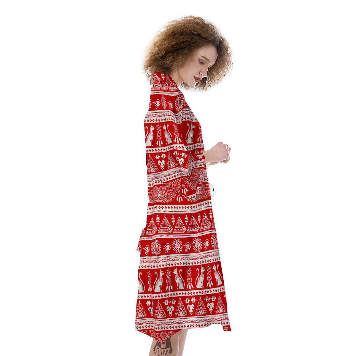 Red Egypt Symbol Print Pattern Kimono-grizzshop