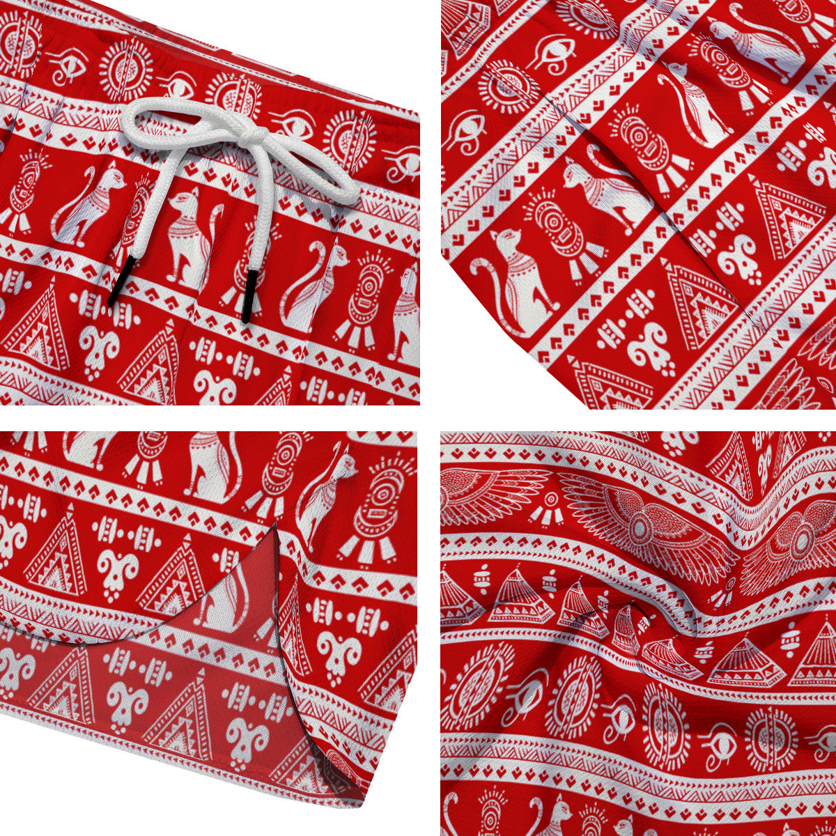 Red Egypt Symbol Print Pattern Men's Running Shorts-grizzshop