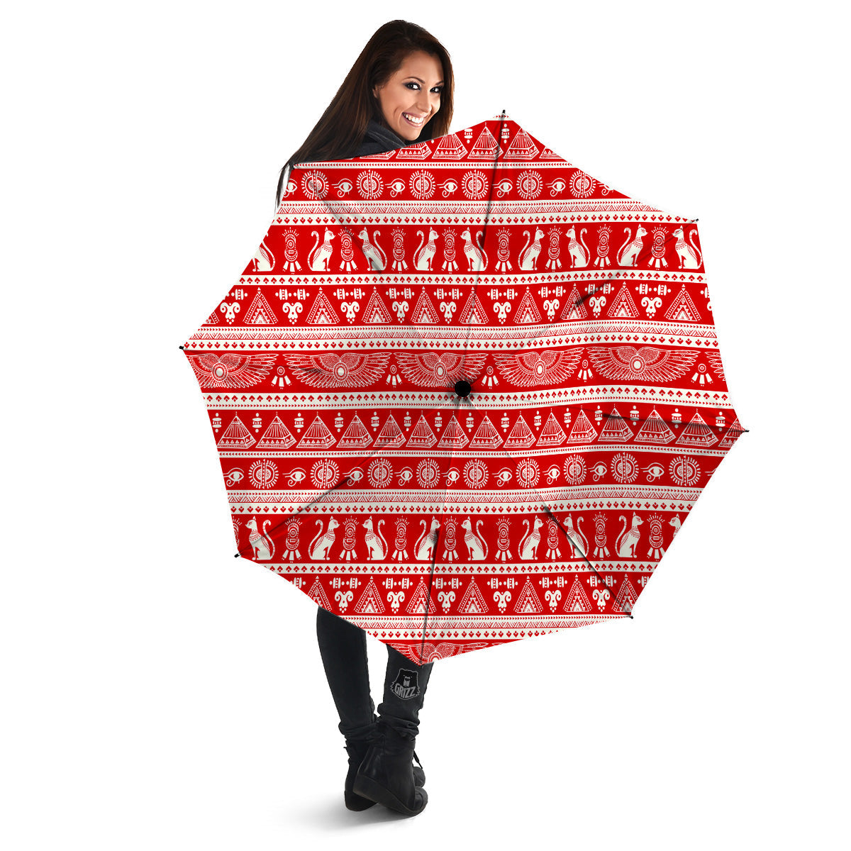 Red Egypt Symbol Print Pattern Umbrella-grizzshop