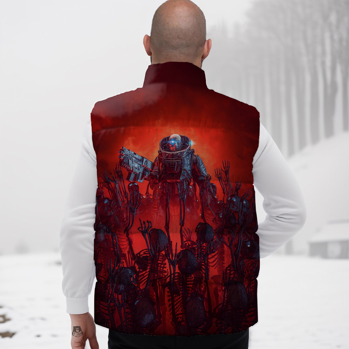 Red Floral Poppy Pattern Print Down Vest