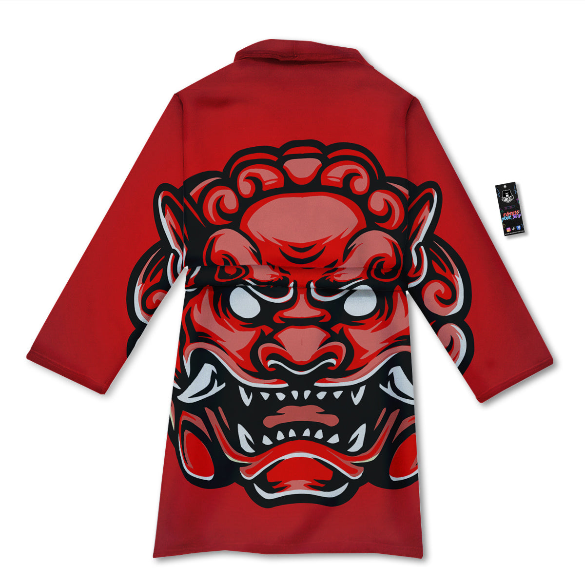 Red Foo Dog Print Bathrobe-grizzshop
