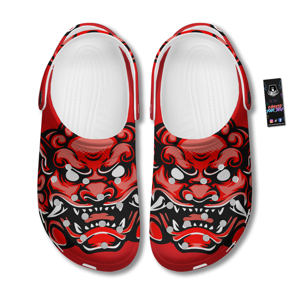 Red Foo Dog Print Clog-grizzshop
